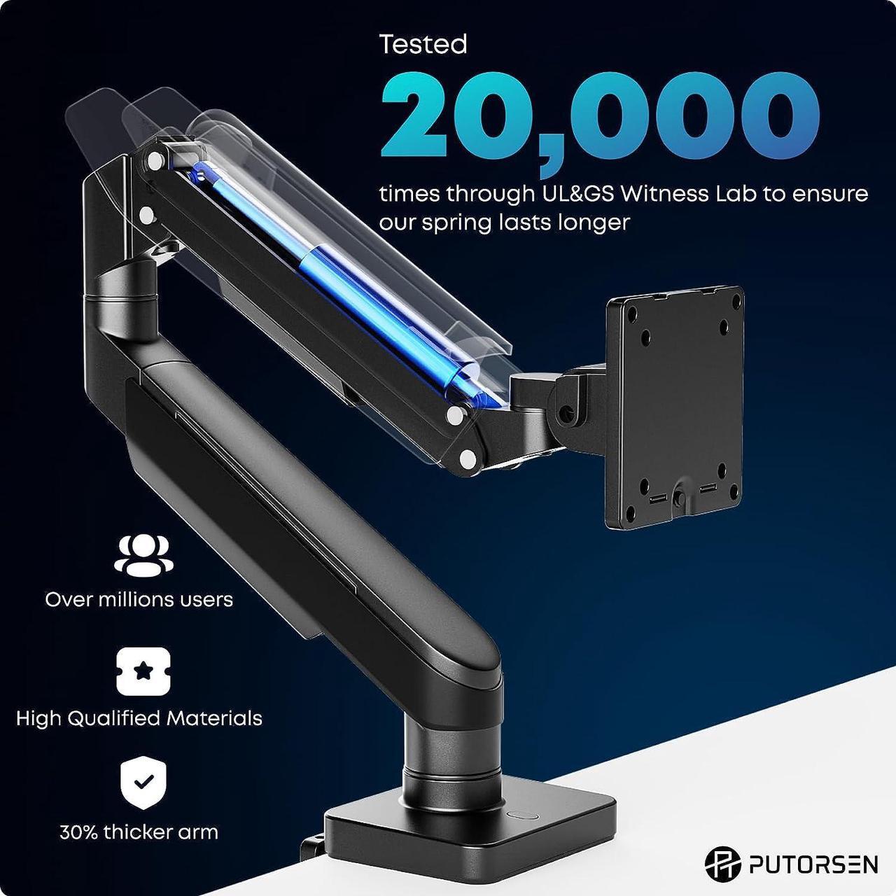 Alt view image 3 of 7 - PUTORSEN 17-49 inch Premium Aluminum Single Monitor Arm