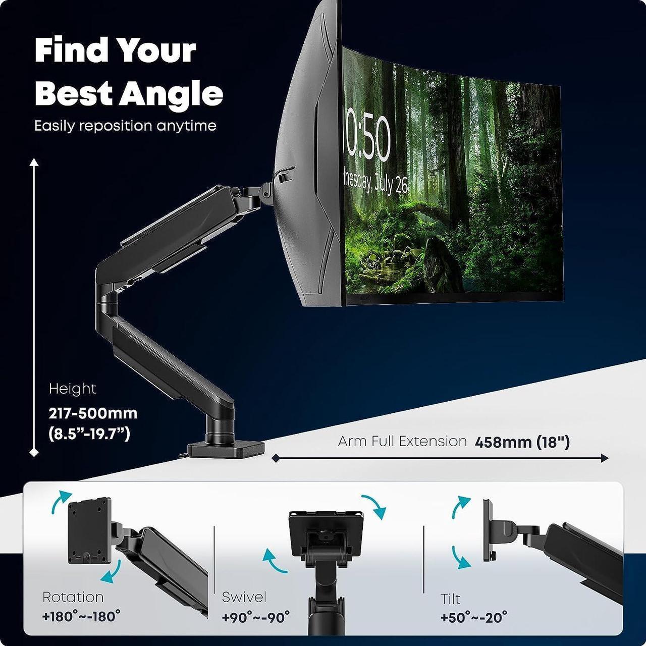 Alt view image 4 of 7 - PUTORSEN 17-49 inch Premium Aluminum Single Monitor Arm