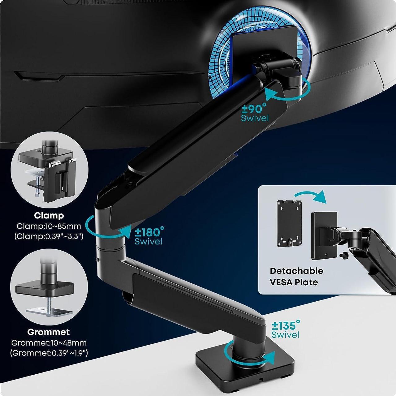 Alt view image 7 of 7 - PUTORSEN 17-49 inch Premium Aluminum Single Monitor Arm