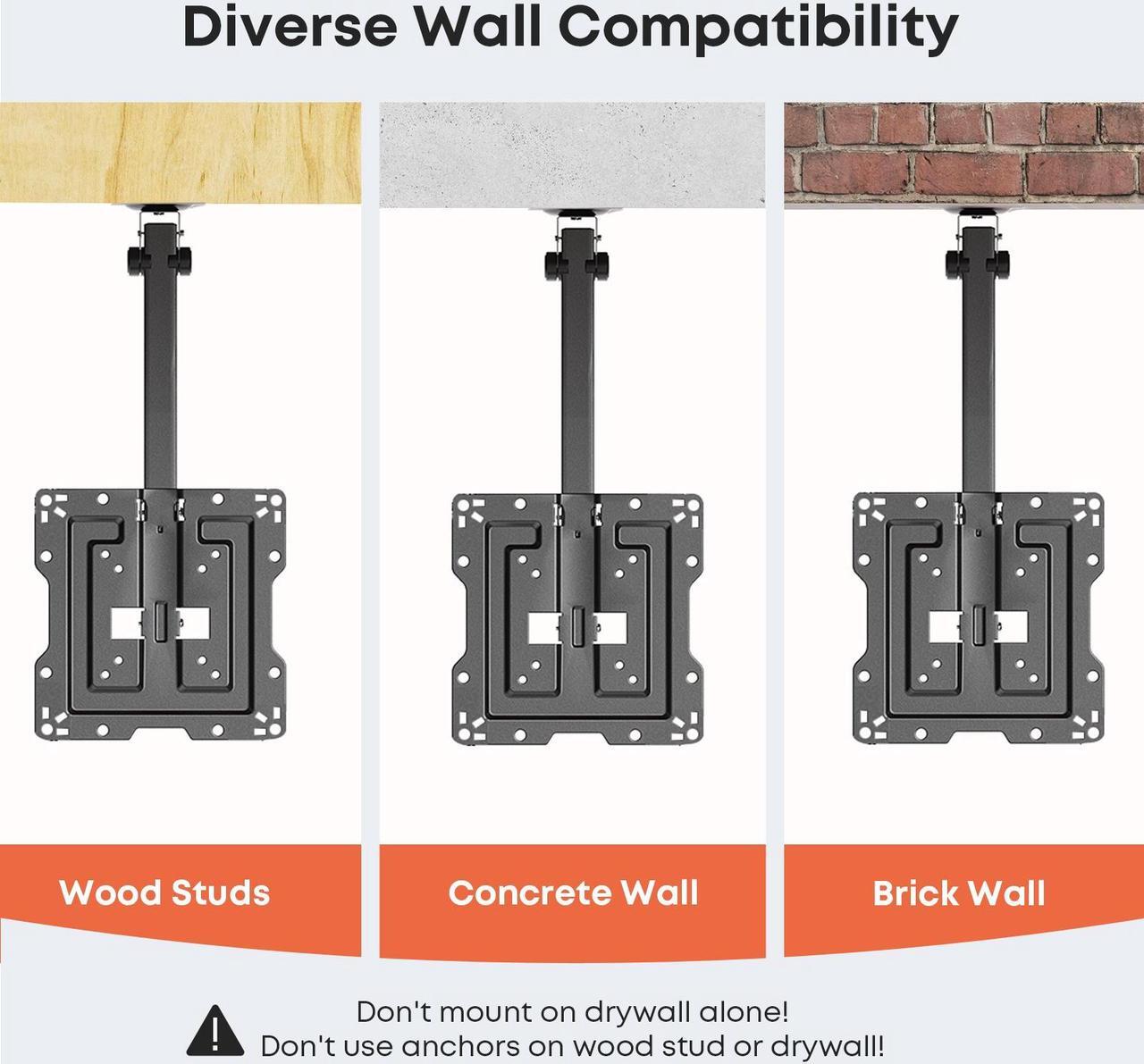 Alt view image 5 of 7 - PUTORSEN Manual Folding Ceiling TV Mount, Flip Down TV Mount for 19 to 50 inches TVs, Swivel and Height Adjustable Drop Down TV Mount for Flat & Pitched Roof, Max Load 44lbs, Max VESA 200x200