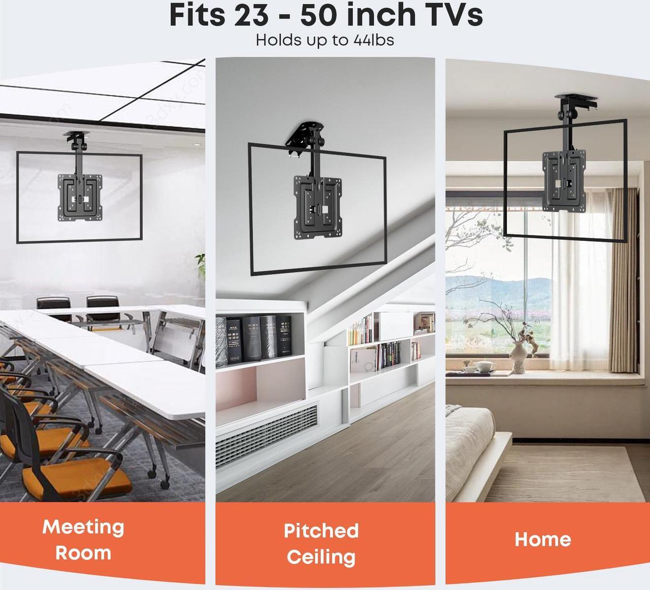 Alt view image 2 of 7 - PUTORSEN Manual Folding Ceiling TV Mount, Flip Down TV Mount for 19 to 50 inches TVs, Swivel and Height Adjustable Drop Down TV Mount for Flat & Pitched Roof, Max Load 44lbs, Max VESA 200x200
