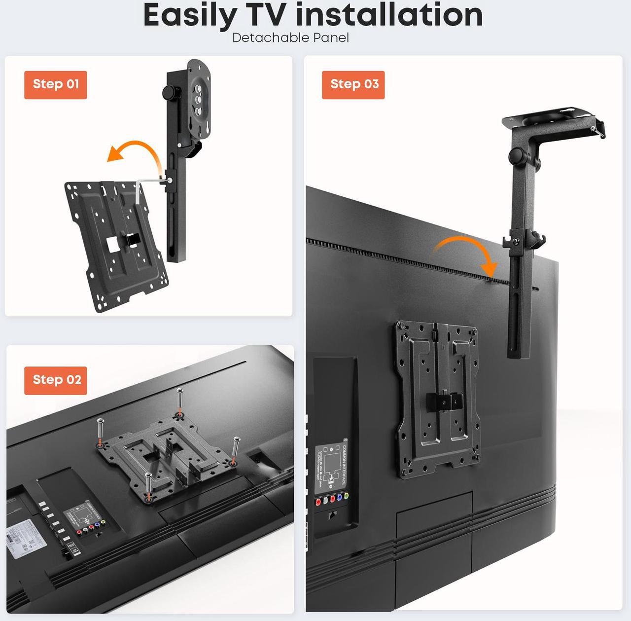 Alt view image 7 of 7 - PUTORSEN Manual Folding Ceiling TV Mount, Flip Down TV Mount for 19 to 50 inches TVs, Swivel and Height Adjustable Drop Down TV Mount for Flat & Pitched Roof, Max Load 44lbs, Max VESA 200x200