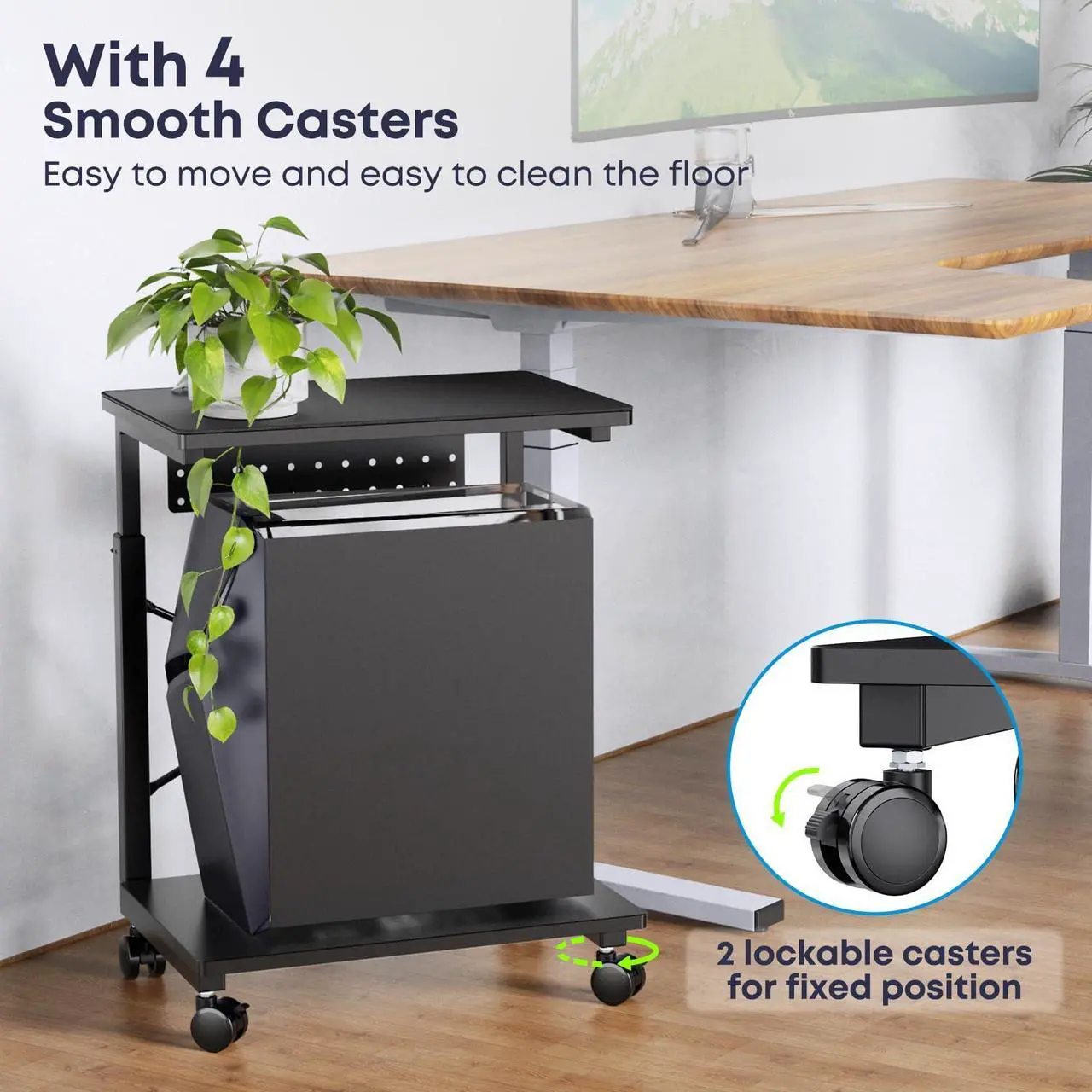 Alt view image 7 of 7 - PUTORSEN PC Tower Stand, Height Adjustable Computer Tower Stand Under Desk, 2-Tier ATX-Case PC Floor Stand, PC Holder, Under Desk Printer Stand with Rolling Wheels, Black