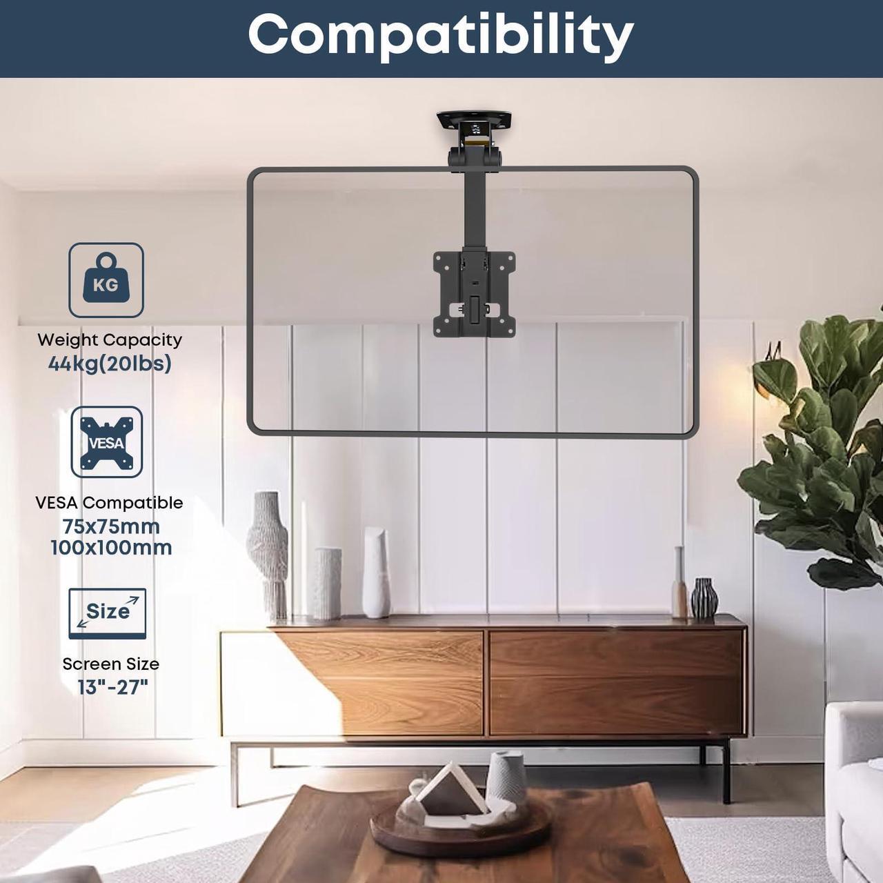 Alt view image 3 of 7 - PUTORSEN 13 to 27 inch Folding TV Ceiling Mount,Manual Flip Down TV Bracket up to 44lbs