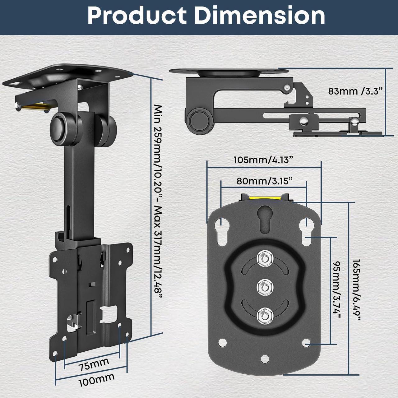 Alt view image 4 of 7 - PUTORSEN 13 to 27 inch Folding TV Ceiling Mount,Manual Flip Down TV Bracket up to 44lbs