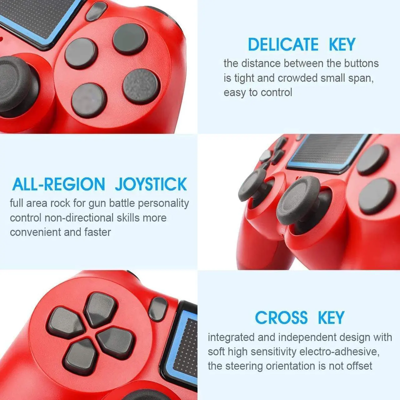 Alt view image 6 of 7 - Wireless Bluetooth Gaming Controller for PS4  PC Gamepad Joystick for Playstation 4/Pro/Slim Console with Dual Vibration shock/6-axis Gyro Sensor/Audio Function PC/IOS/Android/Steam(Red)