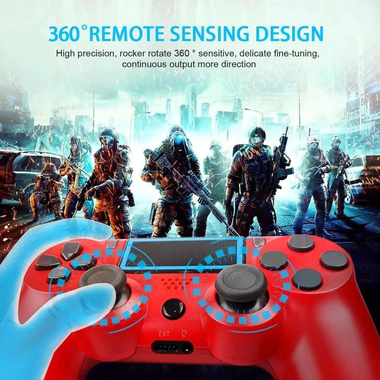 Alt view image 7 of 7 - Wireless Bluetooth Gaming Controller for PS4  PC Gamepad Joystick for Playstation 4/Pro/Slim Console with Dual Vibration shock/6-axis Gyro Sensor/Audio Function PC/IOS/Android/Steam(Red)