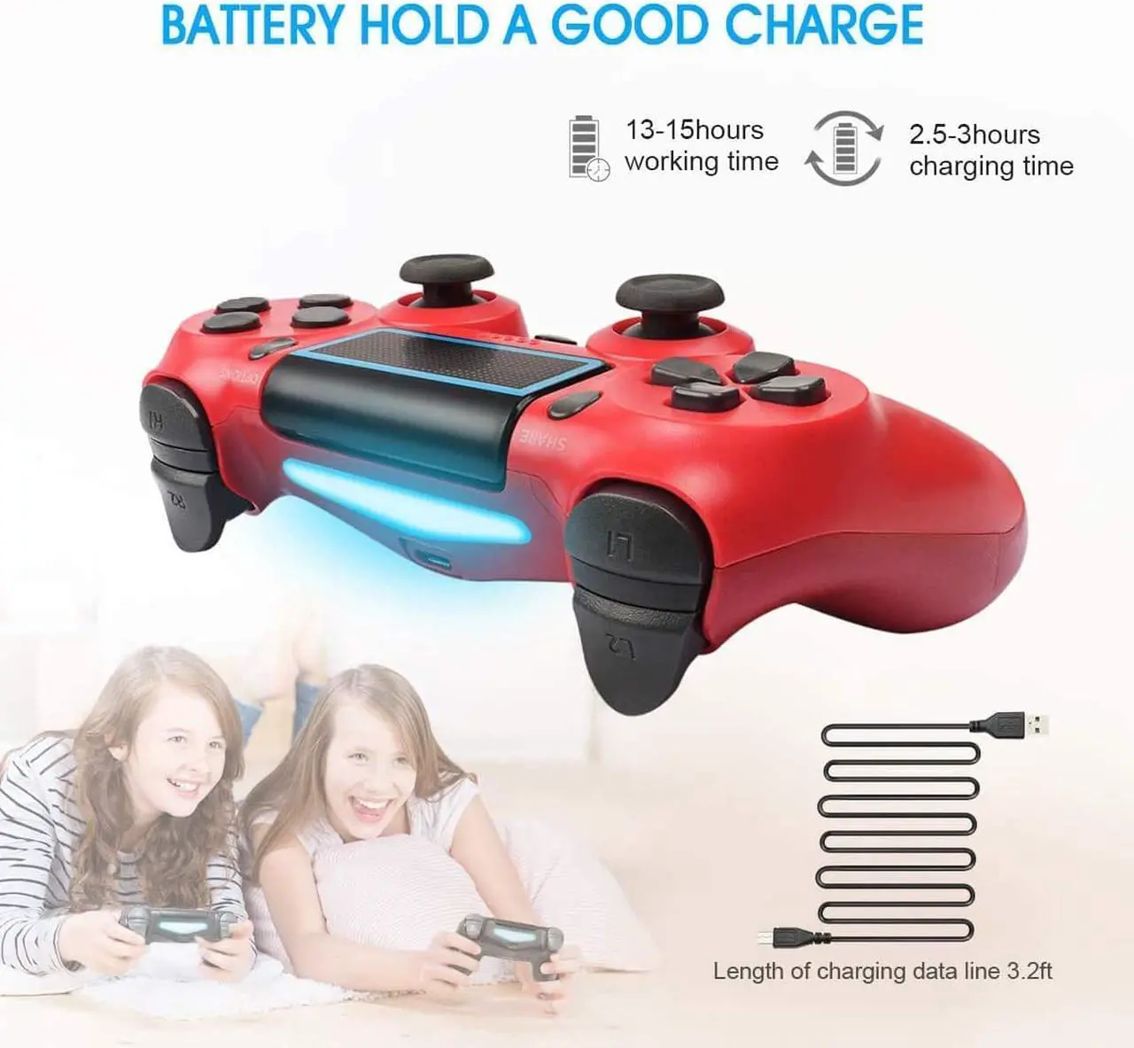 Alt view image 5 of 7 - Wireless Bluetooth Gaming Controller for PS4  PC Gamepad Joystick for Playstation 4/Pro/Slim Console with Dual Vibration shock/6-axis Gyro Sensor/Audio Function PC/IOS/Android/Steam(Red)