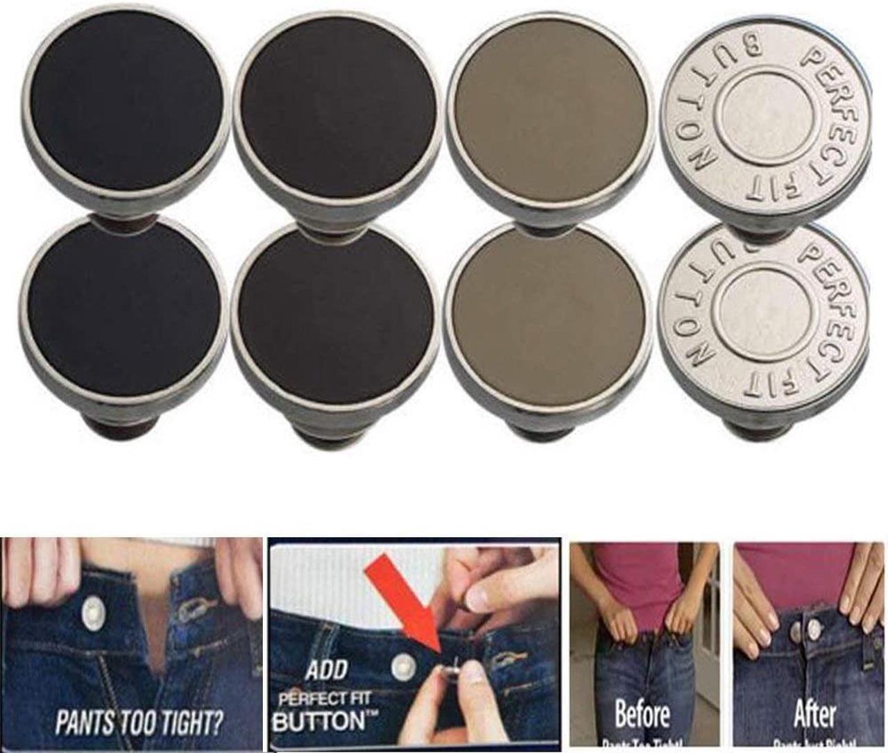 8pcs/set No Sewing Adjustable Jeans Pants Fit Button, Reduces an Inch to Any Pants Waist in Seconds Replace or Extend Buttons Perfect for Jeans Slacks and Skirts (Metal Type)