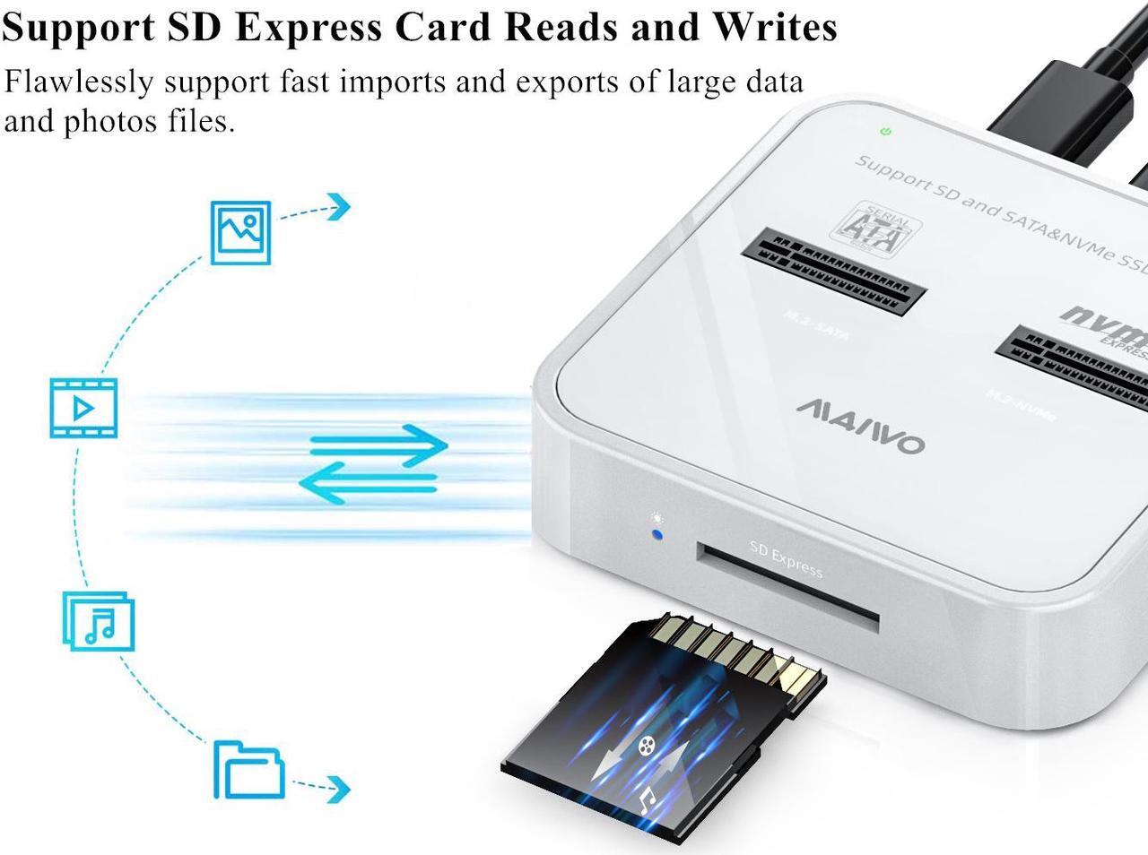 Alt view image 4 of 7 - MAIWO K3016SD NVMe SATA SD 3 Bay SSD Docking Station, 10Gbps M.2 SSD Enclosure Reader Adapter, Compatible SD Express/M.2 NVMe SATA SSD, USB Type C Data Transfer Speed up to 10Gbps