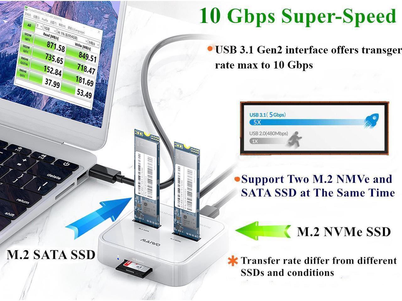 Alt view image 8 of 7 - MAIWO K3016SD NVMe SATA SD 3 Bay SSD Docking Station, 10Gbps M.2 SSD Enclosure Reader Adapter, Compatible SD Express/M.2 NVMe SATA SSD, USB Type C Data Transfer Speed up to 10Gbps