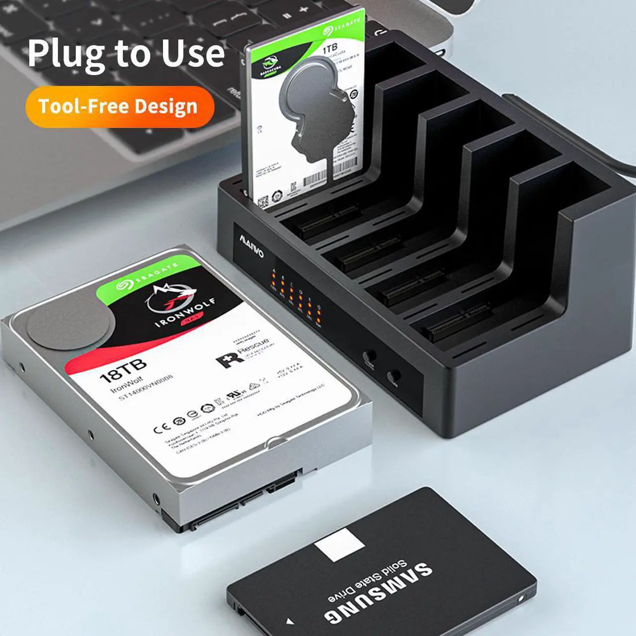 Alt view image 4 of 7 - MAIWO 5 Bay 1:4 2.5/3.5" SATA SSD Docking Station, USB3.0 to 2.5 Inch & 3.5 Inch SATA SSD Clone External Hard Drive HDD Enclosure for SATA, Support Offline Clone Duplicator [Support 90TB]