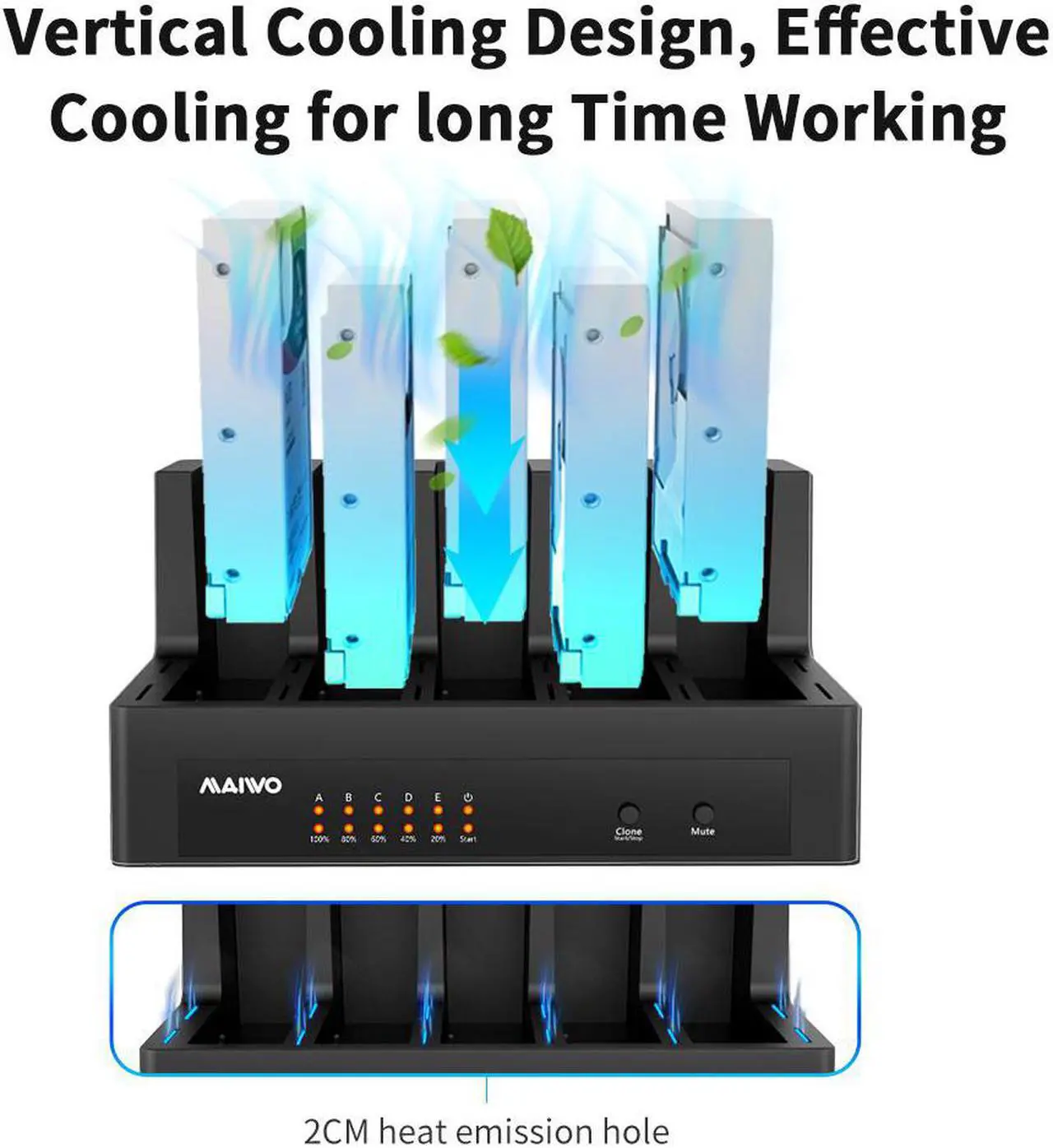 Alt view image 7 of 7 - MAIWO 5 Bay 1:4 2.5/3.5" SATA SSD Docking Station, USB3.0 to 2.5 Inch & 3.5 Inch SATA SSD Clone External Hard Drive HDD Enclosure for SATA, Support Offline Clone Duplicator [Support 90TB]