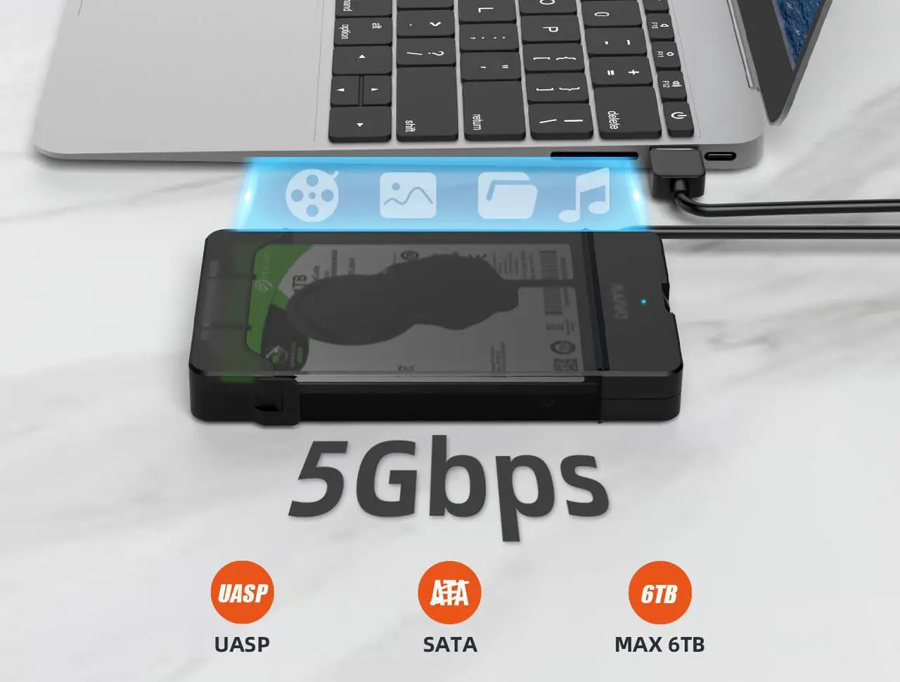 Alt view image 3 of 7 - MAIWO K104 2.5 inch USB 3.0 External Hard Drive Enclosure, USB3.0 to SATA Portable Clear Hard Disk Case for 2.5" 7mm / 9.5mm SATA HDD / SSD, Support UASP SATA III, Max 6TB, Tool-Free Design