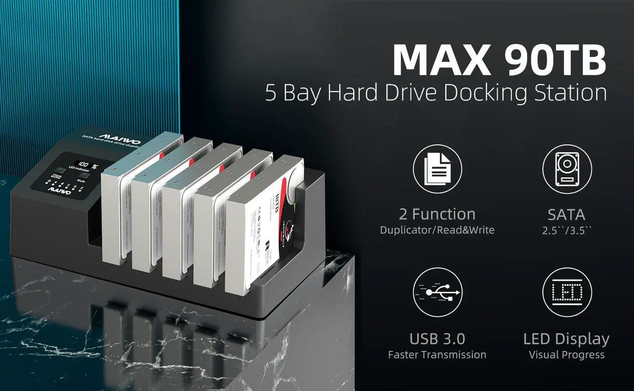 Alt view image 3 of 5 - MAIWO 5 Bay SATA HDD Docking Station Cloner Dock with Clone USB 3.0 to SATA External Hard Drive with Duplicator Offline Clone Function for 2.5 or 3.5 inch HDD/SSD Max Support 5X 18TB
