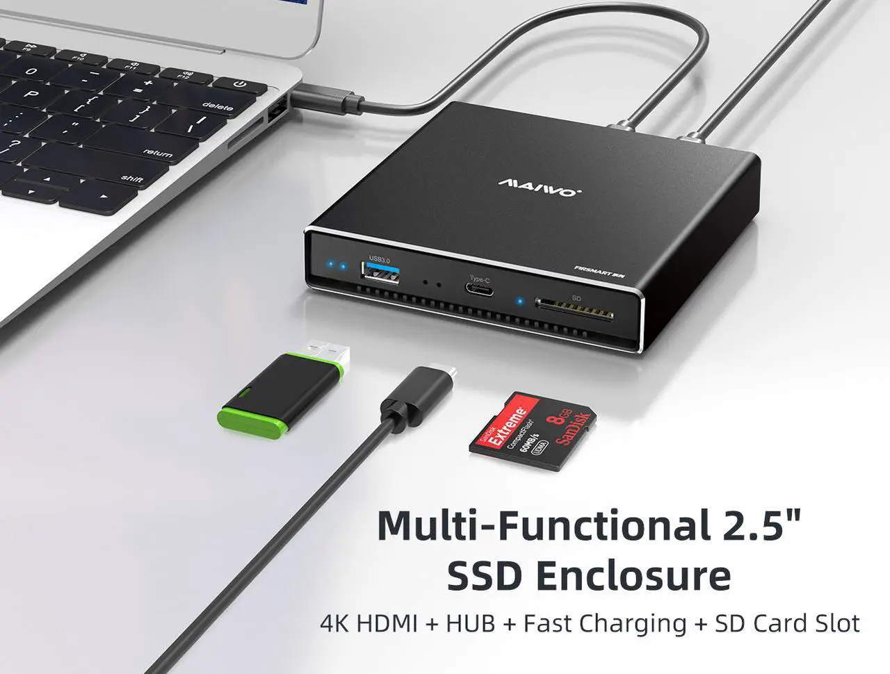 Alt view image 2 of 7 - MAIWO multiple USB 3.0 Type C to 2.5 inch SATA HDD/SSD Hard Drive Enclosure with SD Card Reader and HDMI 4K Display