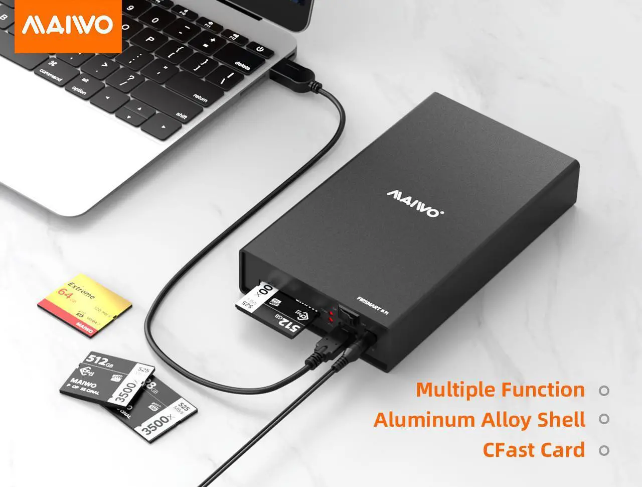 Alt view image 2 of 7 - MAIWO Aluminum Type C USB3.1 GEN1 2.5"/3.5'' SATA HDD /SSD External Hard Drive Enclosure Case with CFast Card Reader