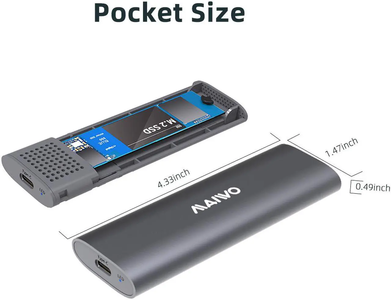 Alt view image 7 of 7 - MAIWO M.2 SATA SSD Hard Drive Enclosure, 6Gbps USB Type-C USB3.1 to SATA Solid State Drive Adapter, Tool Free M.2 SSD Reader for SATA B-Key/B+M Key SSD Size 2230/2242/2260/2280
