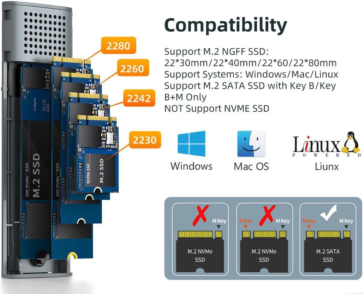 Alt view image 2 of 7 - MAIWO M.2 SATA SSD Hard Drive Enclosure, 6Gbps USB Type-C USB3.1 to SATA Solid State Drive Adapter, Tool Free M.2 SSD Reader for SATA B-Key/B+M Key SSD Size 2230/2242/2260/2280