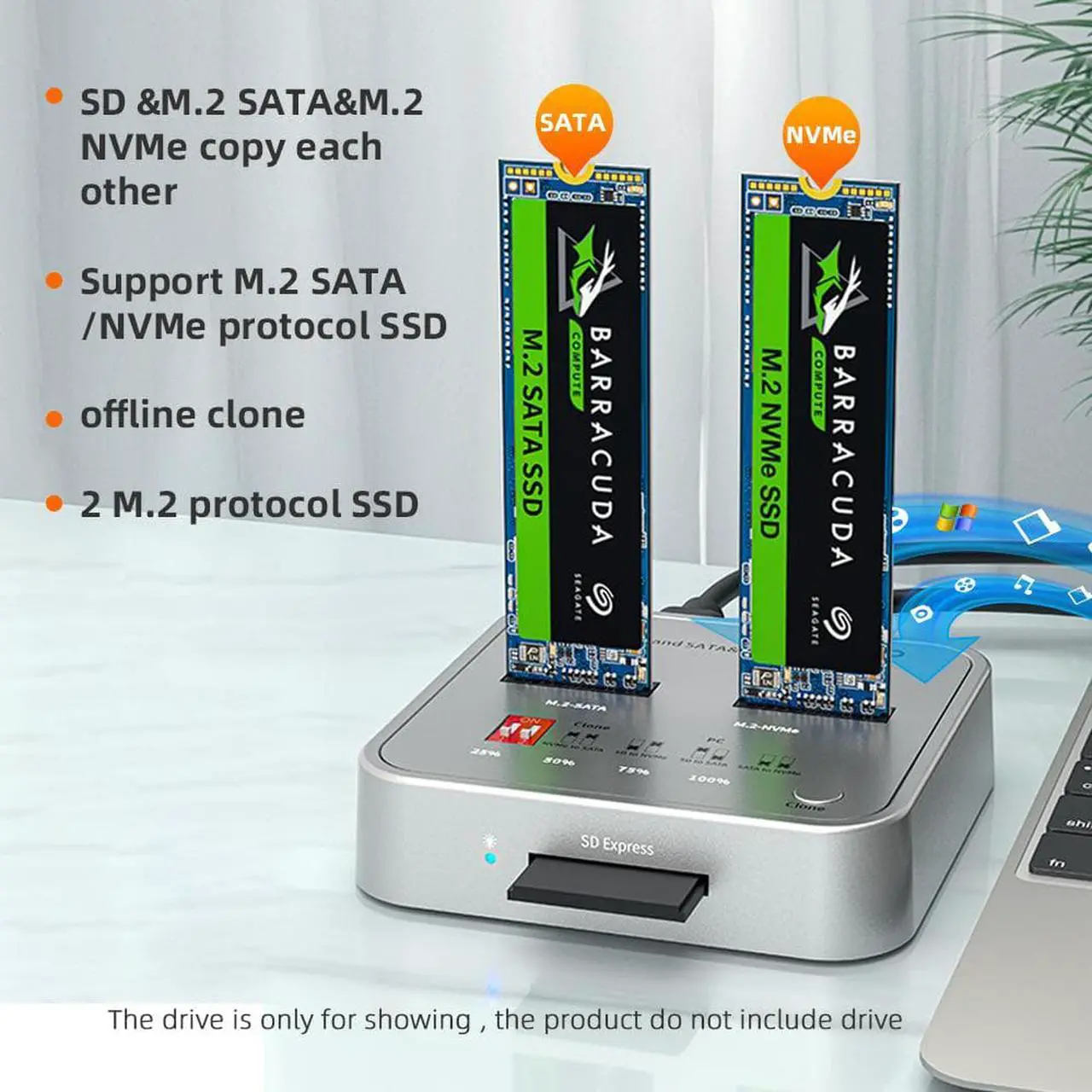Alt view image 7 of 7 - MAIWO K3016CL M.2 SATA/NVMe Docking Station, USB C 10Gbps Clone Duplicator, with SD Express Card Base, Support Offline Clone and one- Key System Disk Copy
