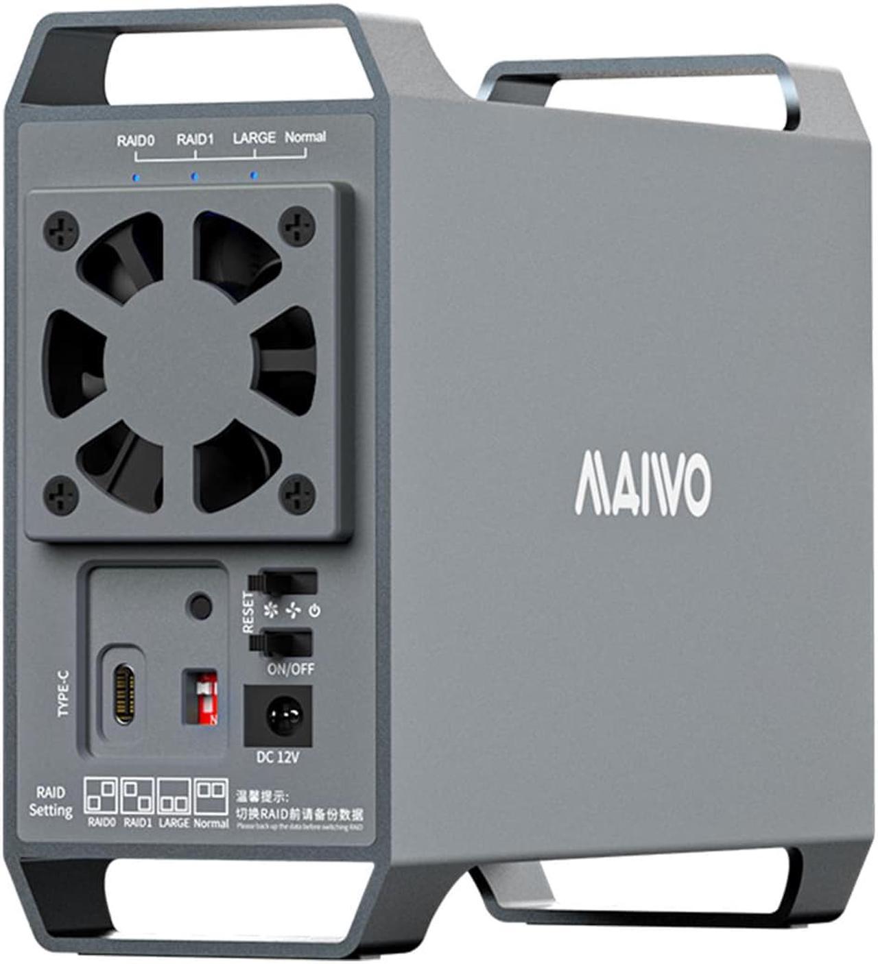 MAIWO Dual Bay 3.5'' SATA HDD Docking Station with Cooling Fan, 10Gbps Type C SATA I II III External Hard Drive Raid Enclosure, 36TB Capacity, with RAID 0/1/Normal/Large Raid Modes