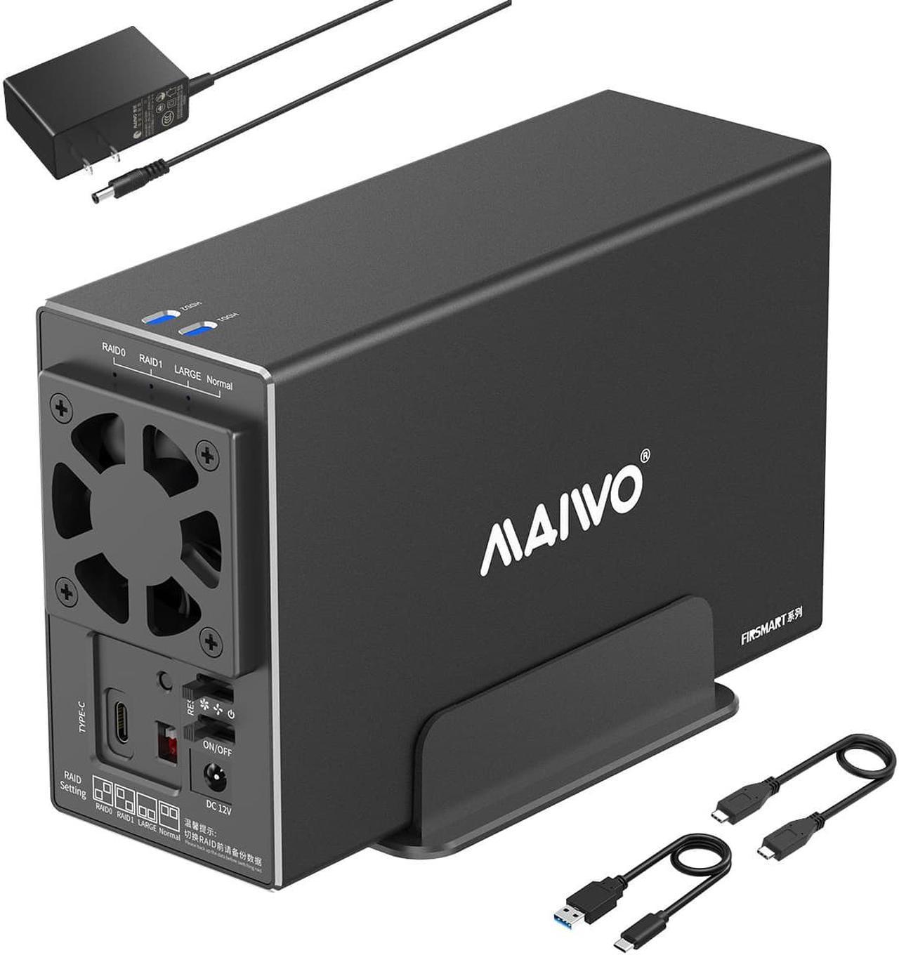 MAIWO 2 Bay 3.5 inch SATA External RAID Enclosure for Data Backup Storage, 10Gbps Dual Bay Hard Drive Docking Station to USB3.1 Type-C, Max 36TB Capacity Support RAID 0 /1 /Large(JBOD) /Normal Mode