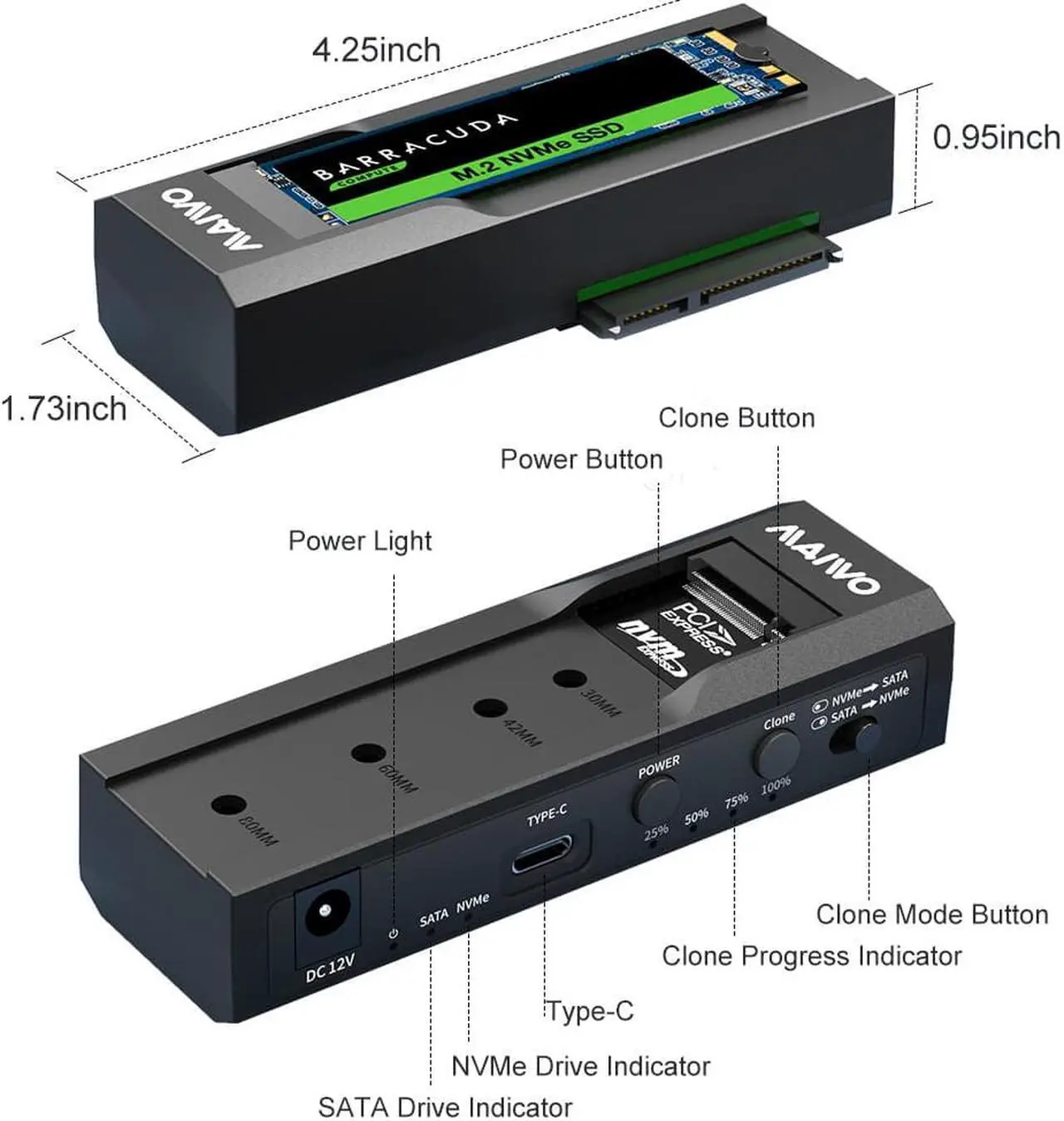 Alt view image 3 of 14 - MAIWO Dual Bay USB Type C Hard Drive Enclosure HDD / SSD Duplicator for 2.5/3.5 Inch SATA Hard Drive and M.2 NVMe SSD, Support Offline Clone and Transmission Speed Up to 10Gbps, w/ 12V/3A Power Adapte