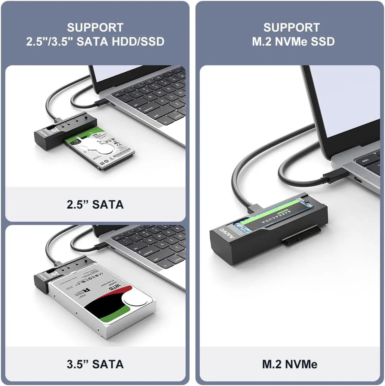 Alt view image 2 of 14 - MAIWO Dual Bay USB Type C Hard Drive Enclosure HDD / SSD Duplicator for 2.5/3.5 Inch SATA Hard Drive and M.2 NVMe SSD, Support Offline Clone and Transmission Speed Up to 10Gbps, w/ 12V/3A Power Adapte