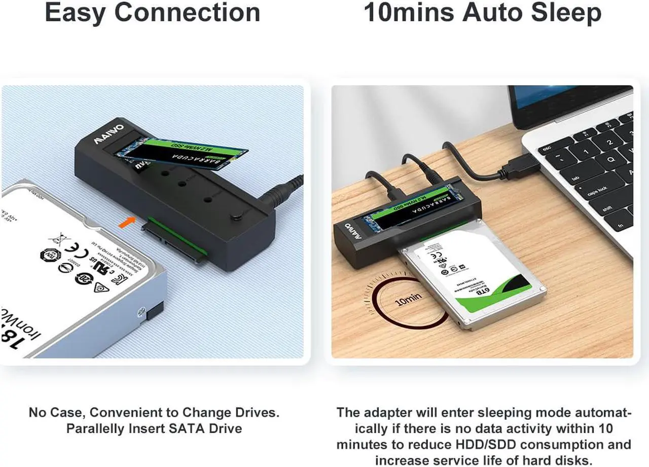 Alt view image 7 of 14 - MAIWO Dual Bay USB Type C Hard Drive Enclosure HDD / SSD Duplicator for 2.5/3.5 Inch SATA Hard Drive and M.2 NVMe SSD, Support Offline Clone and Transmission Speed Up to 10Gbps, w/ 12V/3A Power Adapte