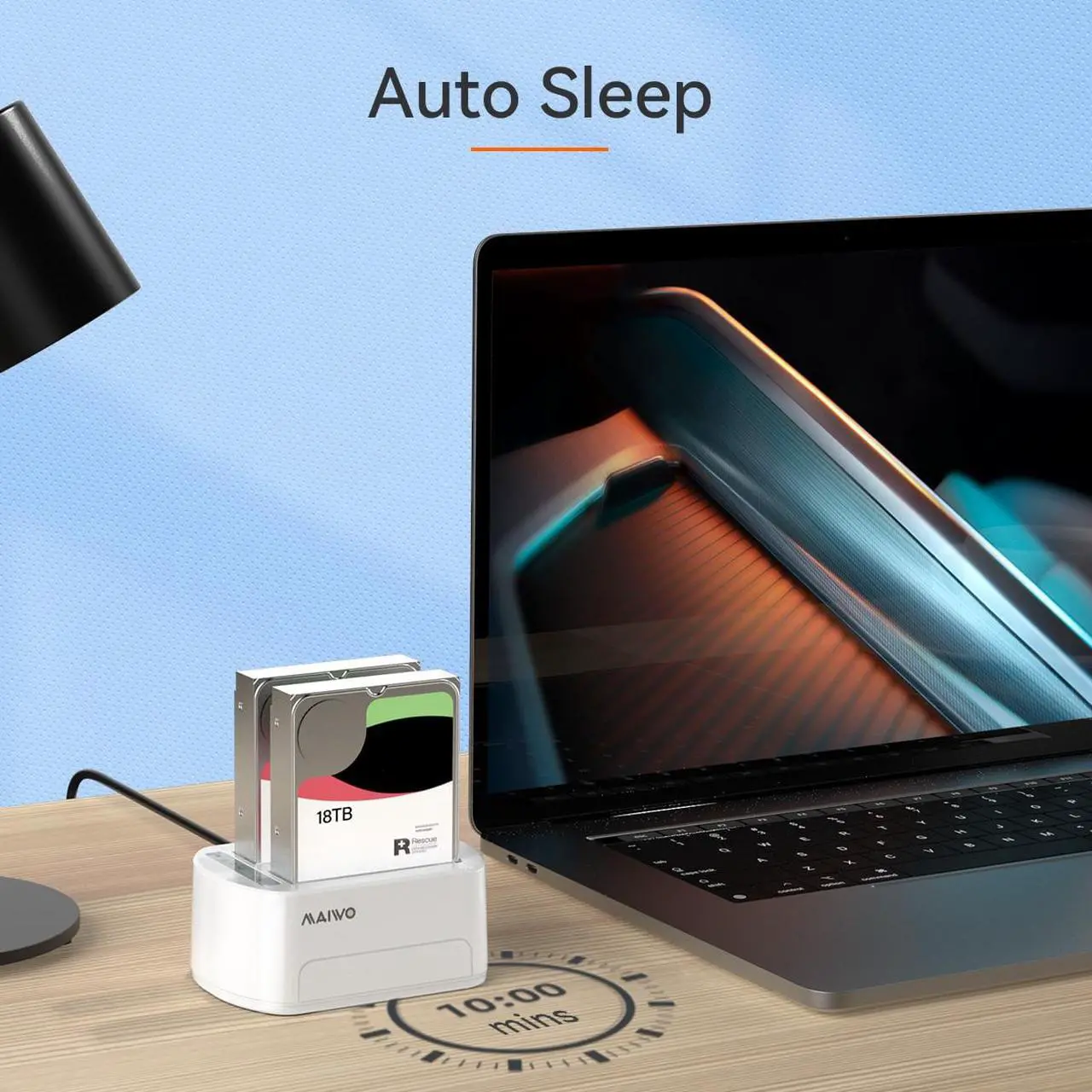 Alt view image 6 of 7 - MAIWO White Portable Dual Bay Hard Drive Enclosure /USB3.0 Docking Station for 2.5 /3.5inch SATA HDD/SSD Tool-free, Transmission Speed Up to 5Gbps,36TB Capacity