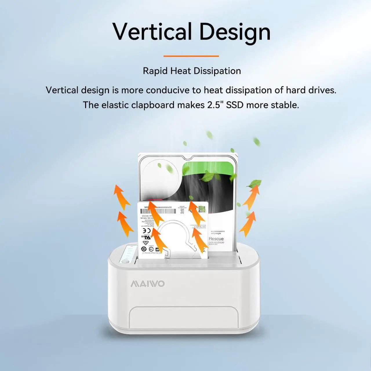 Alt view image 5 of 7 - MAIWO White Dual Bay USB 3.0 to SATA I/II/III External Hard Drive Docking Station Hard Disk Dock for 2.5 or 3.5in HDD, SSD with Hard Drive Duplicator/Cloner Function