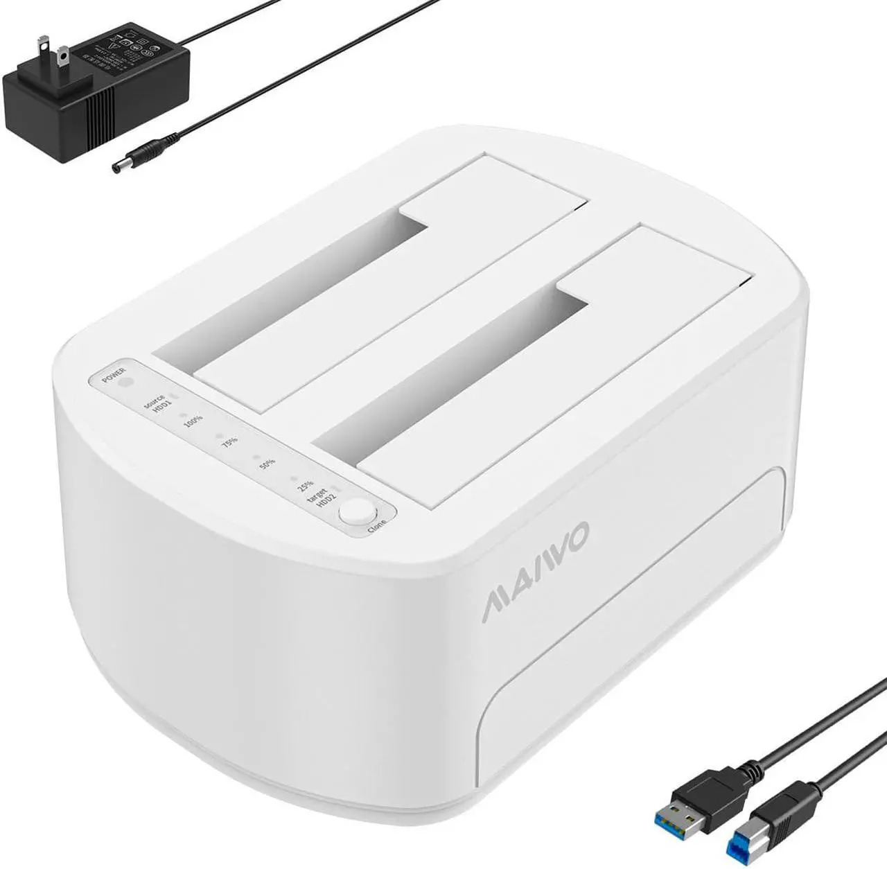 Main image of MAIWO White Dual Bay USB 3.0 to SATA I/II/III External Hard Drive Docking Station Hard Disk Dock for 2.5 or 3.5in HDD, SSD with Hard Drive Duplicator/Cloner Function