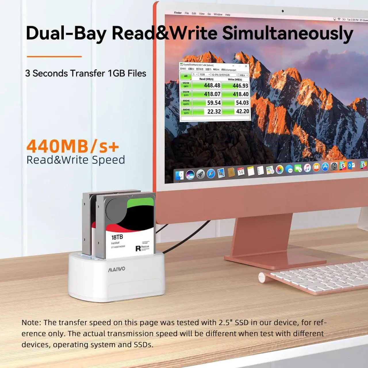 Alt view image 3 of 7 - MAIWO White Dual Bay USB 3.0 to SATA I/II/III External Hard Drive Docking Station Hard Disk Dock for 2.5 or 3.5in HDD, SSD with Hard Drive Duplicator/Cloner Function