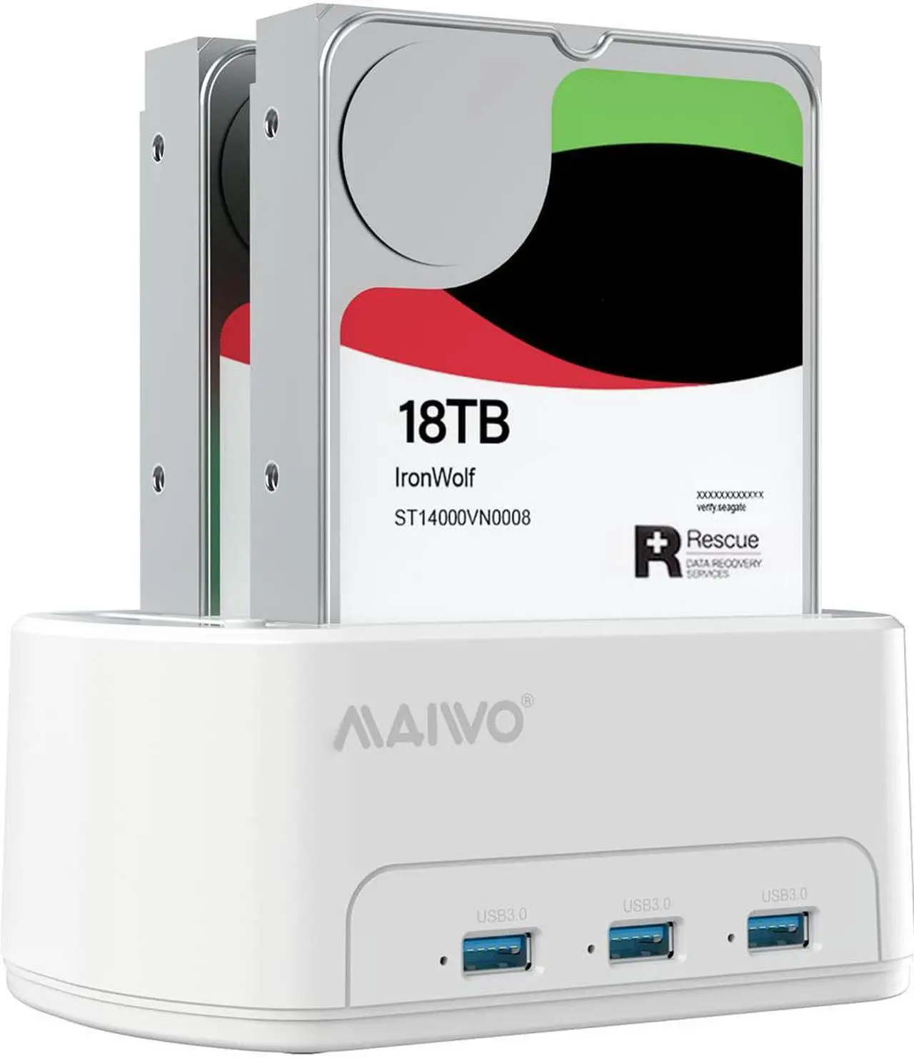 Main image of MAIWO Dual Bay Hard Drive Docking Station USB 3.0 Adapter Dock Offline Cloner Duplicator for 2.5/3.5 inch SATA HDD/SSD, with 3 USB3.0 Ports Hub, support 36TB capacity