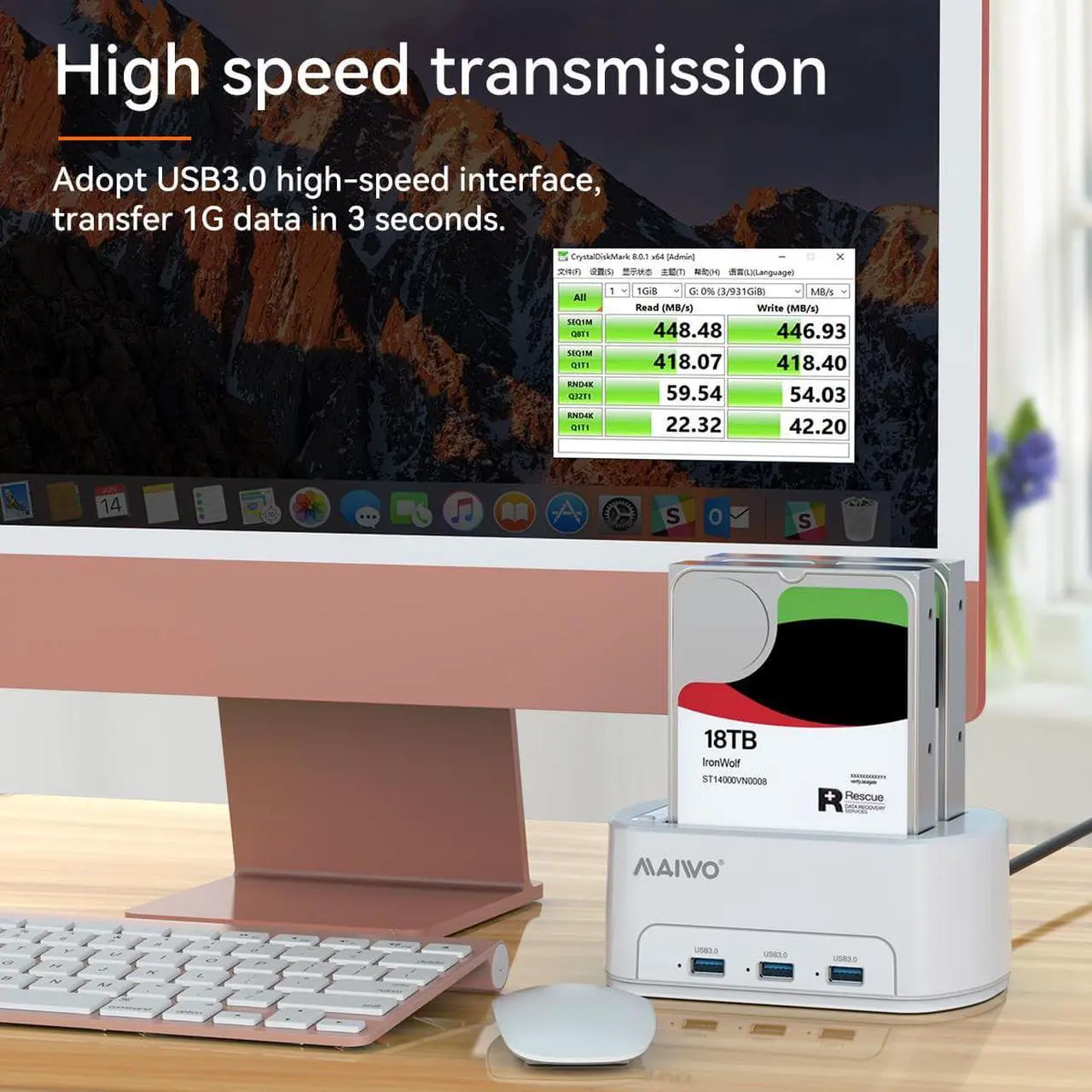 Alt view image 4 of 7 - MAIWO Dual Bay Hard Drive Docking Station USB 3.0 Adapter Dock Offline Cloner Duplicator for 2.5/3.5 inch SATA HDD/SSD, with 3 USB3.0 Ports Hub, support 36TB capacity