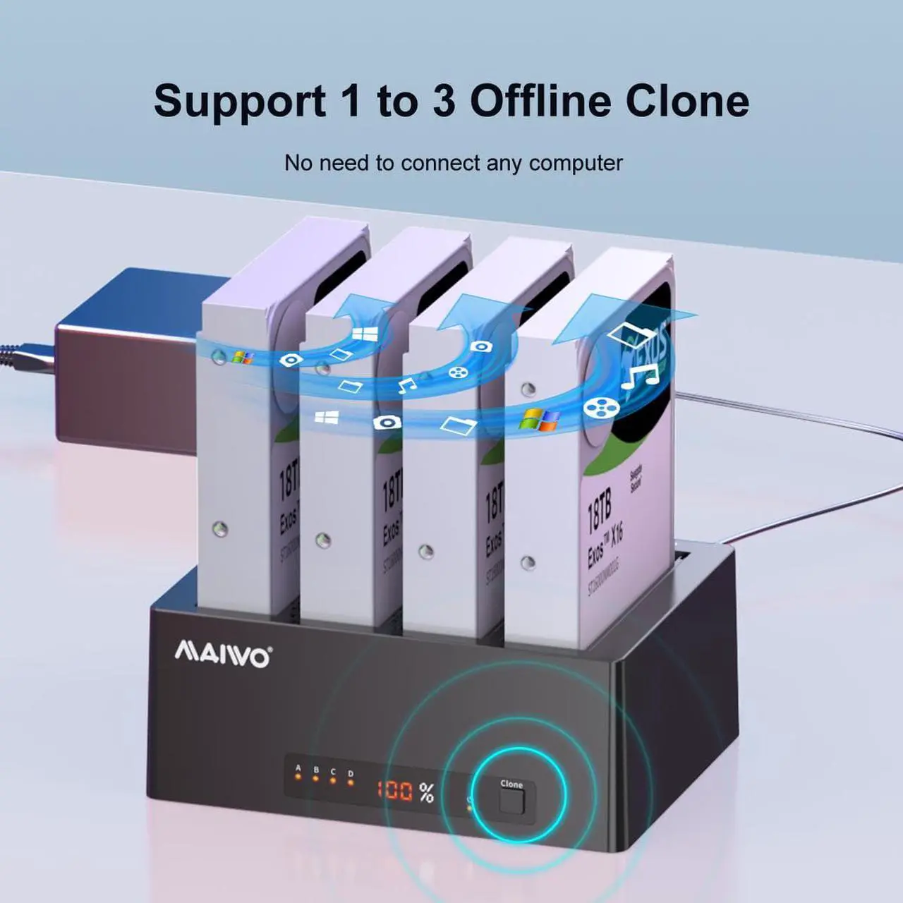 Alt view image 5 of 7 - MAIWO Docking Station 4 Bay for 2.5 3.5 inch SATA External Hard Drive with eSATA Interface, USB 3.0 HDD SSD Cloner Duplicator, 72TB Capacity