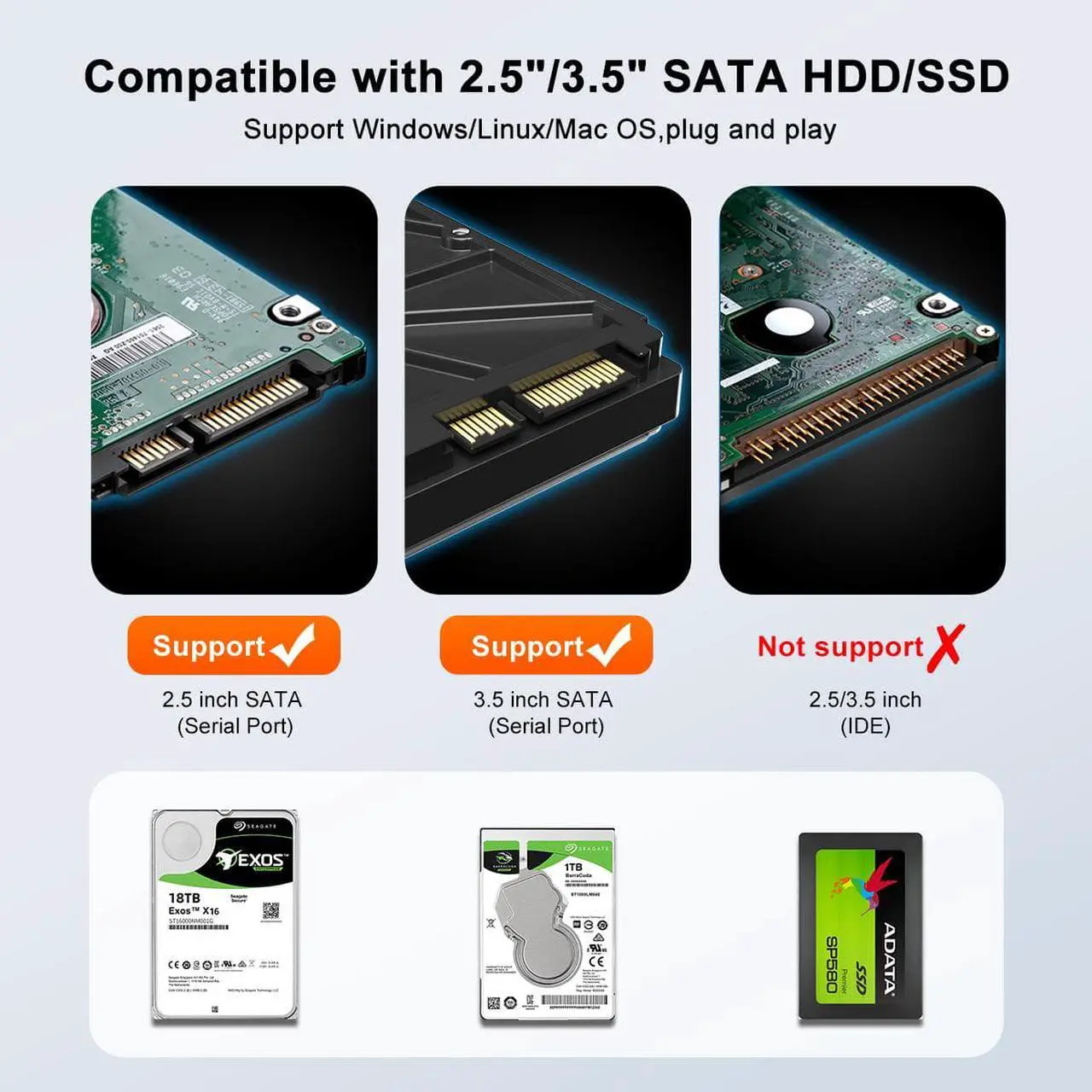 Alt view image 3 of 7 - MAIWO Docking Station 4 Bay for 2.5 3.5 inch SATA External Hard Drive with eSATA Interface, USB 3.0 HDD SSD Cloner Duplicator, 72TB Capacity