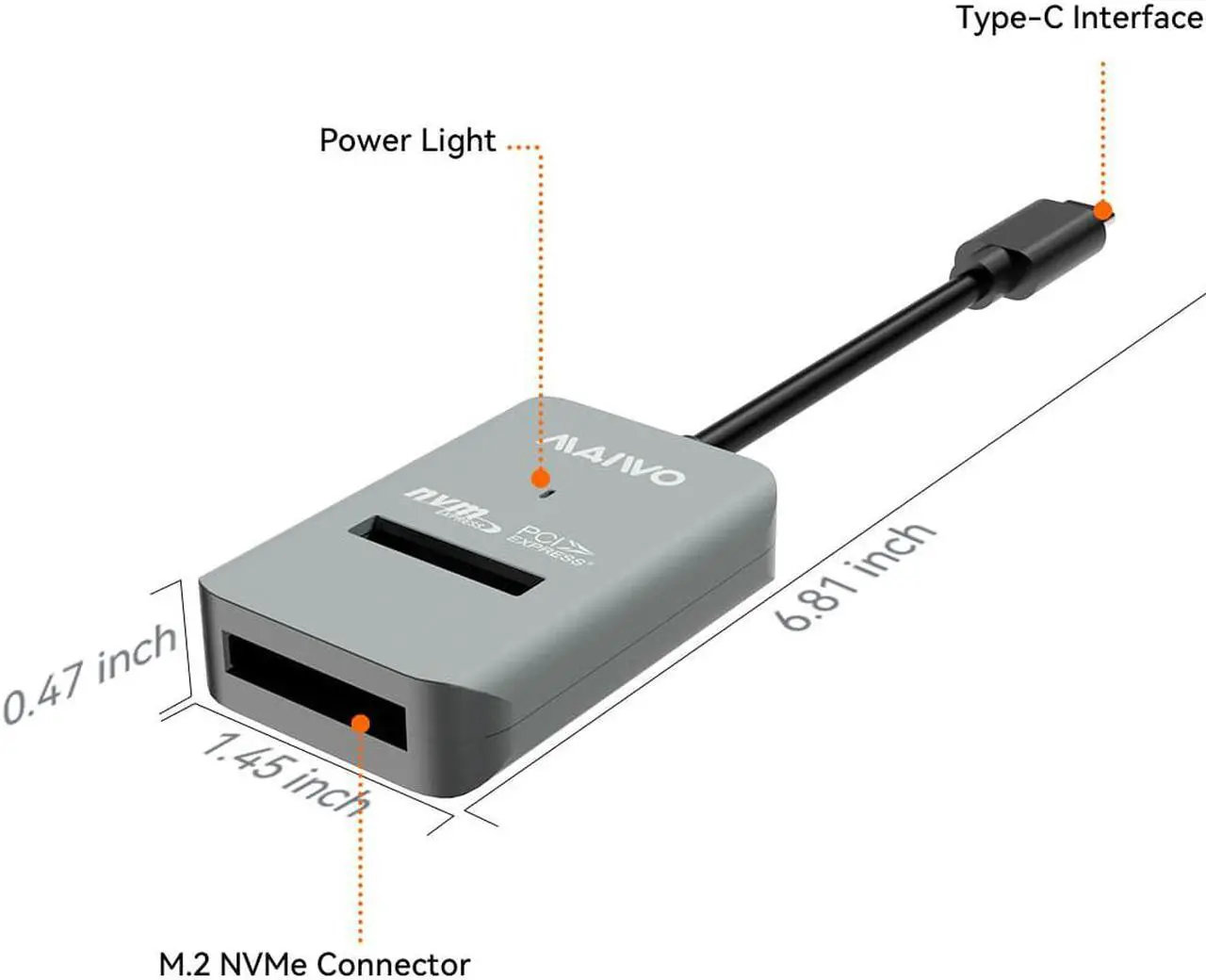 Alt view image 7 of 7 - MAIWO M.2 NVMe 10 Gbps SSD Enclosure, USB 3.2 Gen 2 to NVMe PCI-E M.2 SSD Docking Station, Support UASP for NVMe SSD Size 2230/2242/2260/2280(up to 4TB)