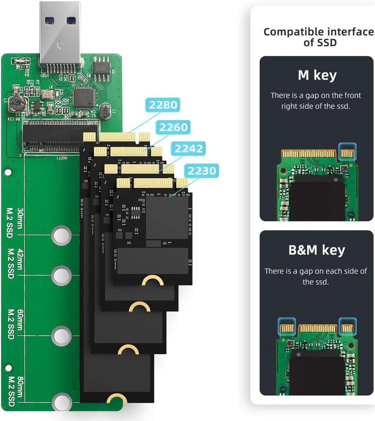Alt view image 2 of 7 - MAIWO USB 3.0 to M.2 SATA NGFF SSD Enclosure Reader for M+B Key SATA Hard Drive, Applicable to SSD Size 2230 / 2242 / 2260 / 2280