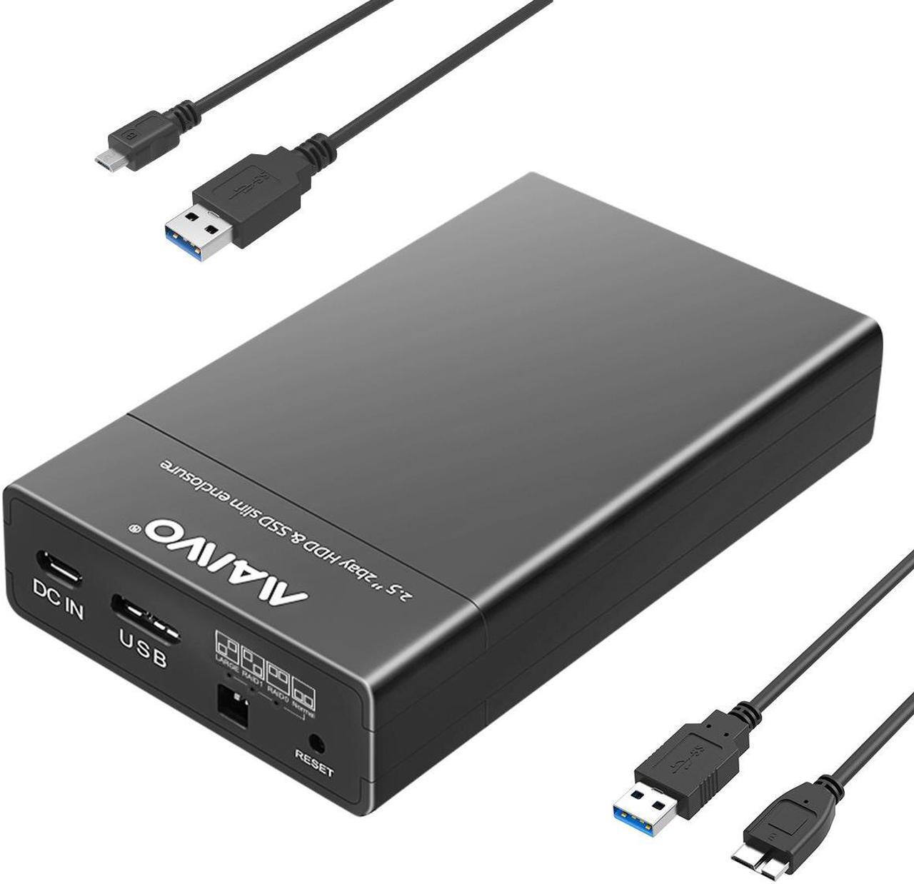 Main image of MAIWO Dual Bay RAID Enclosure for 2.5" SATA Hard Drive, USB 3.0 HDD SSD Hard Disk Enclosure with 4 RAID Modes, Black Tool-free Slide Design