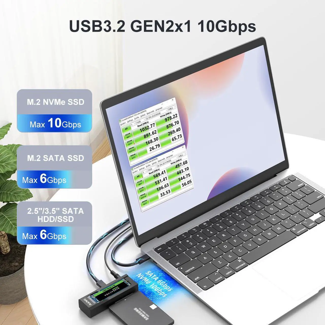 Alt view image 4 of 7 - MAIWO Type C to 2.5'' 3.5'' SATA Adapter to M.2 NVMe SATA Reader, USB3.2 Gen2 Converter for M.2 2.5/3.5 Hard Drive (Up to 18TB)