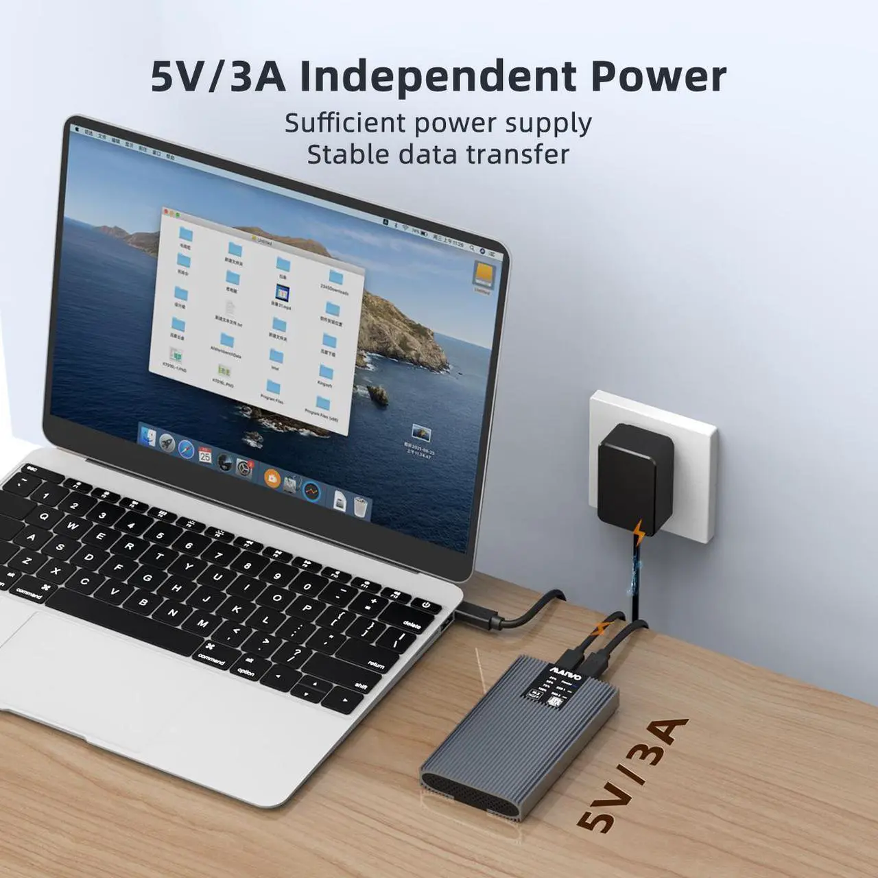 Alt view image 4 of 7 - MAIWO Dual Bay External Hard Drive Enclosure for M.2 SATA SSD Hard Disk with B Key & B+M Key, SATA M.2 SSD Duplicator/Cloner, USB Type C to M.2 SATA SSD Enclosure Adapter,Up to 5Gbps
