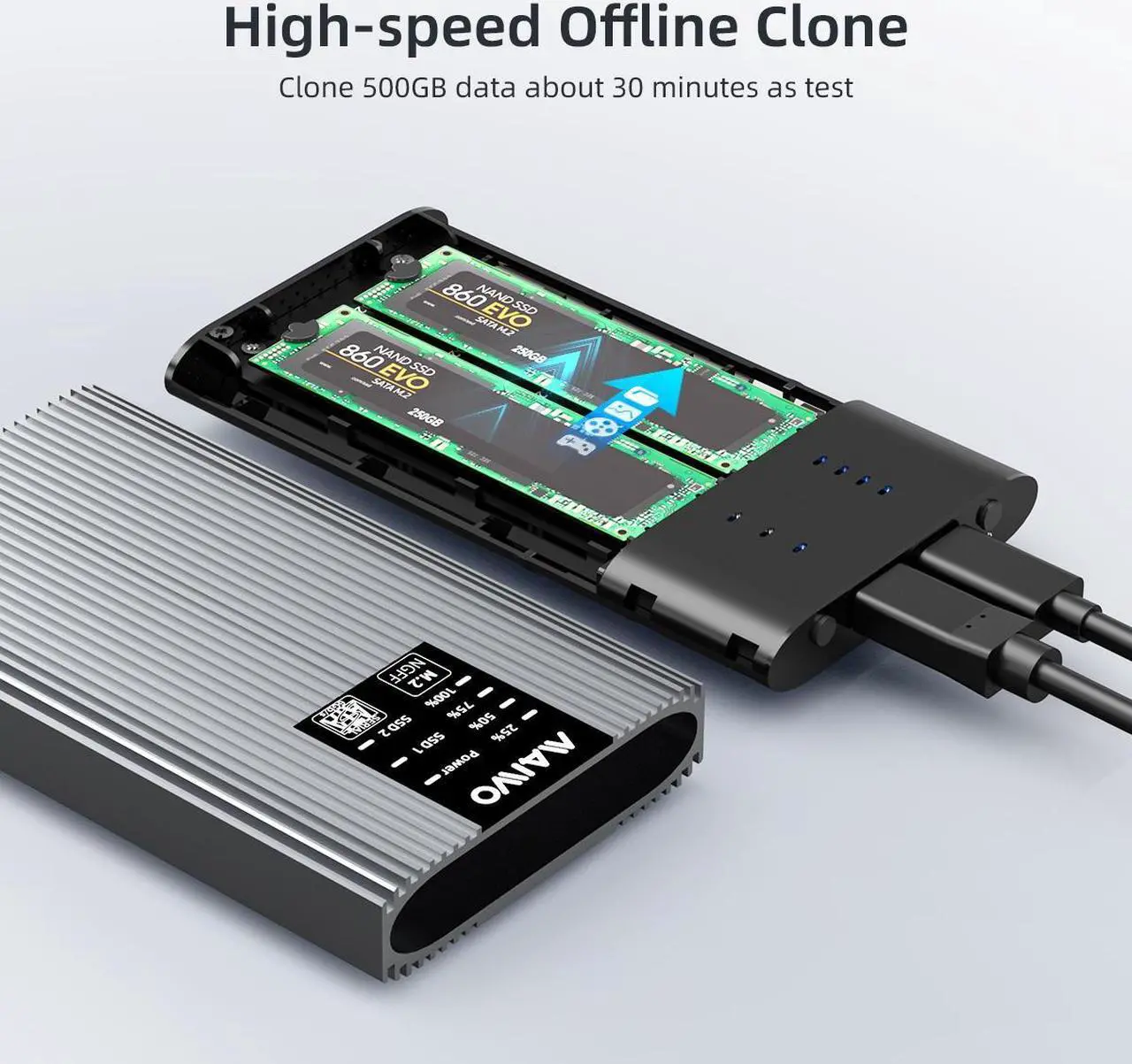 Alt view image 3 of 7 - MAIWO Dual Bay External Hard Drive Enclosure for M.2 SATA SSD Hard Disk with B Key & B+M Key, SATA M.2 SSD Duplicator/Cloner, USB Type C to M.2 SATA SSD Enclosure Adapter,Up to 5Gbps