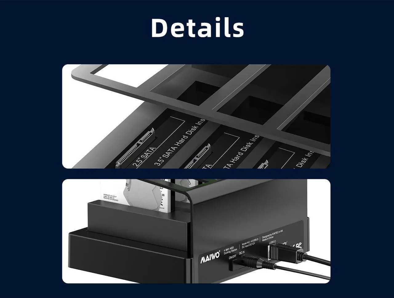 Alt view image 7 of 7 - MAIWO 4 Bay USB 3.0 to SATA External Hard Drive Docking Station Dock for 2.5 /3.5 inch SATA III HDD SSD, Up to 5Gbps High Speed, Support UASP, Max 64TB Capacity (Not Support Offline Clone)