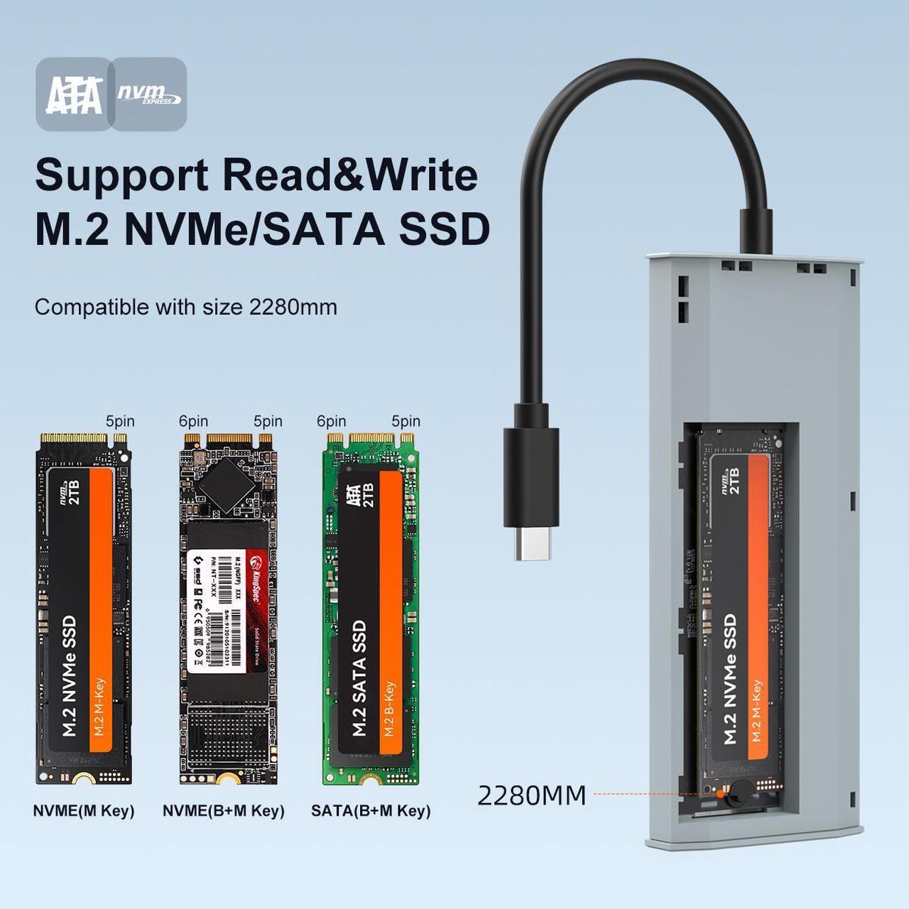 Alt view image 2 of 7 - MAIWO 6in1 USB C Docking Station and M.2 NVMe SSD Enclosure, Multi-Port USB-C Hub Adapter with 4K HD, USB 3.0 Ports, 100W PD Power Delivery, Type-C Enclosure for M.2 PCIe NVMe and SATA SSDs Size 2280