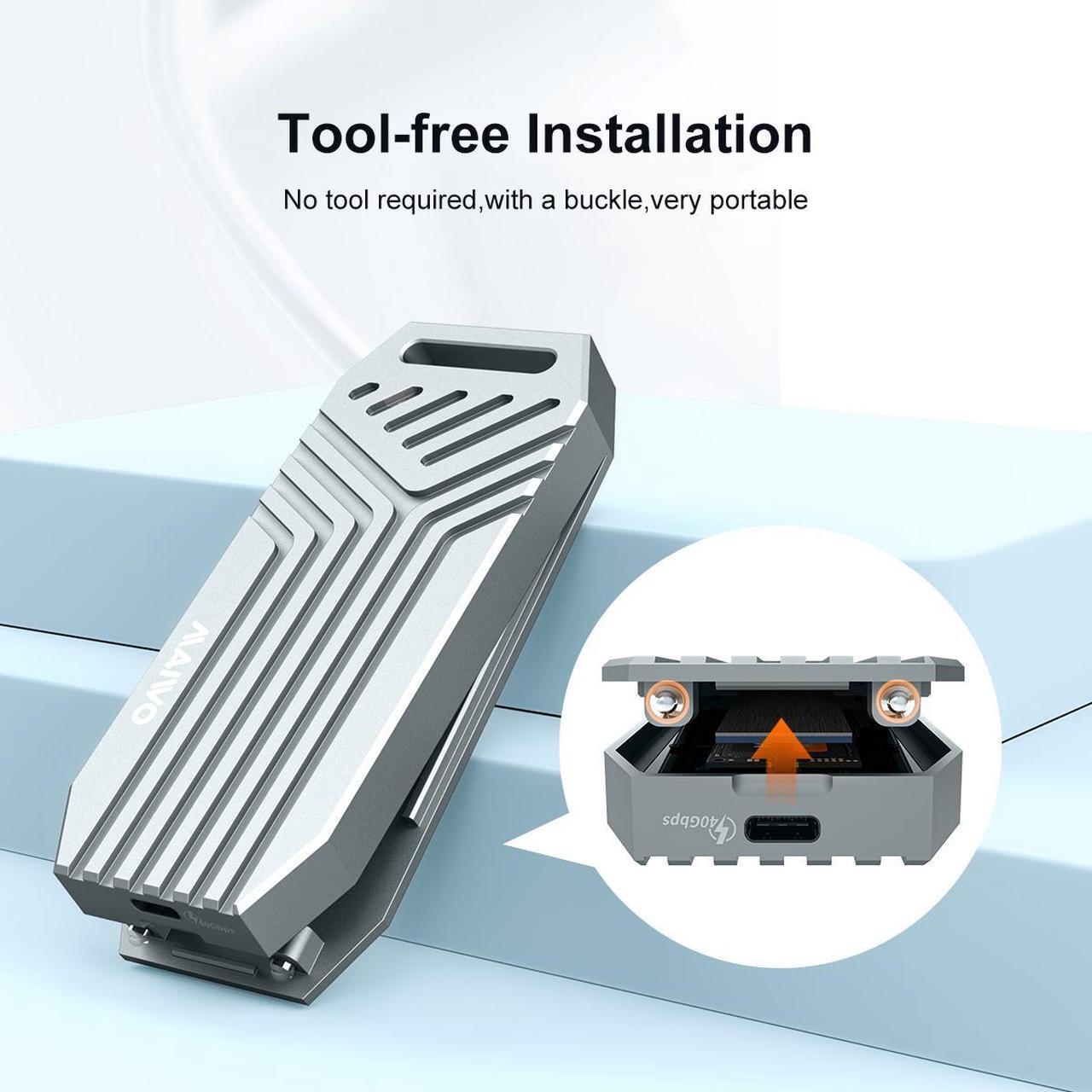 Alt view image 6 of 6 - MAIWO USB4.0 40Gbps NVMe SSD Enclosure for M1 M2 Pro/Max, Compatible with Thunderbolt 4/3 USB4.0/3.2/3.1/3.0/2.0, 8TB Capacity, Support M.2 NVMe M-Key M+B-Key 2280mm, Tool Free Case