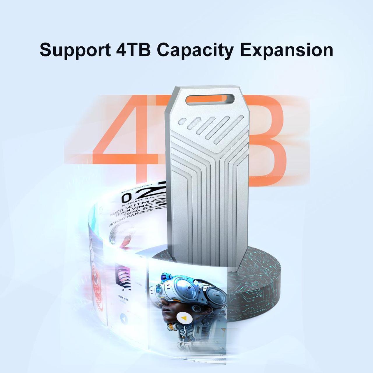 Alt view image 2 of 6 - MAIWO USB4.0 40Gbps NVMe SSD Enclosure for M1 M2 Pro/Max, Compatible with Thunderbolt 4/3 USB4.0/3.2/3.1/3.0/2.0, 8TB Capacity, Support M.2 NVMe M-Key M+B-Key 2280mm, Tool Free Case