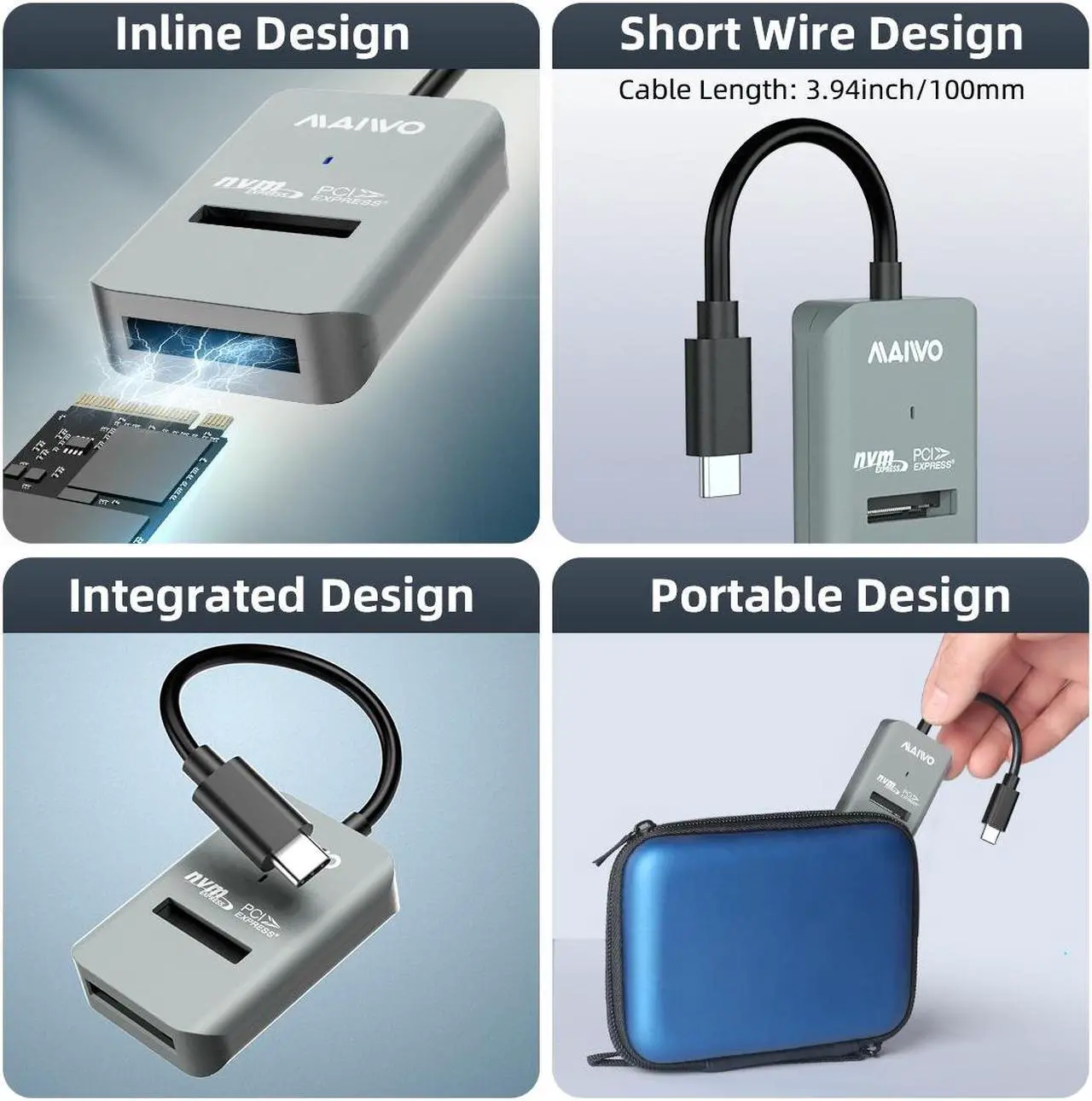 Alt view image 5 of 7 - MAIWO M.2 NVMe 10 Gbps SSD Enclosure, USB 3.2 Gen 2 to NVMe PCI-E M.2 SSD Docking Station, Support UASP for NVMe SSD Size 2230/2242/2260/2280(up to 4TB)