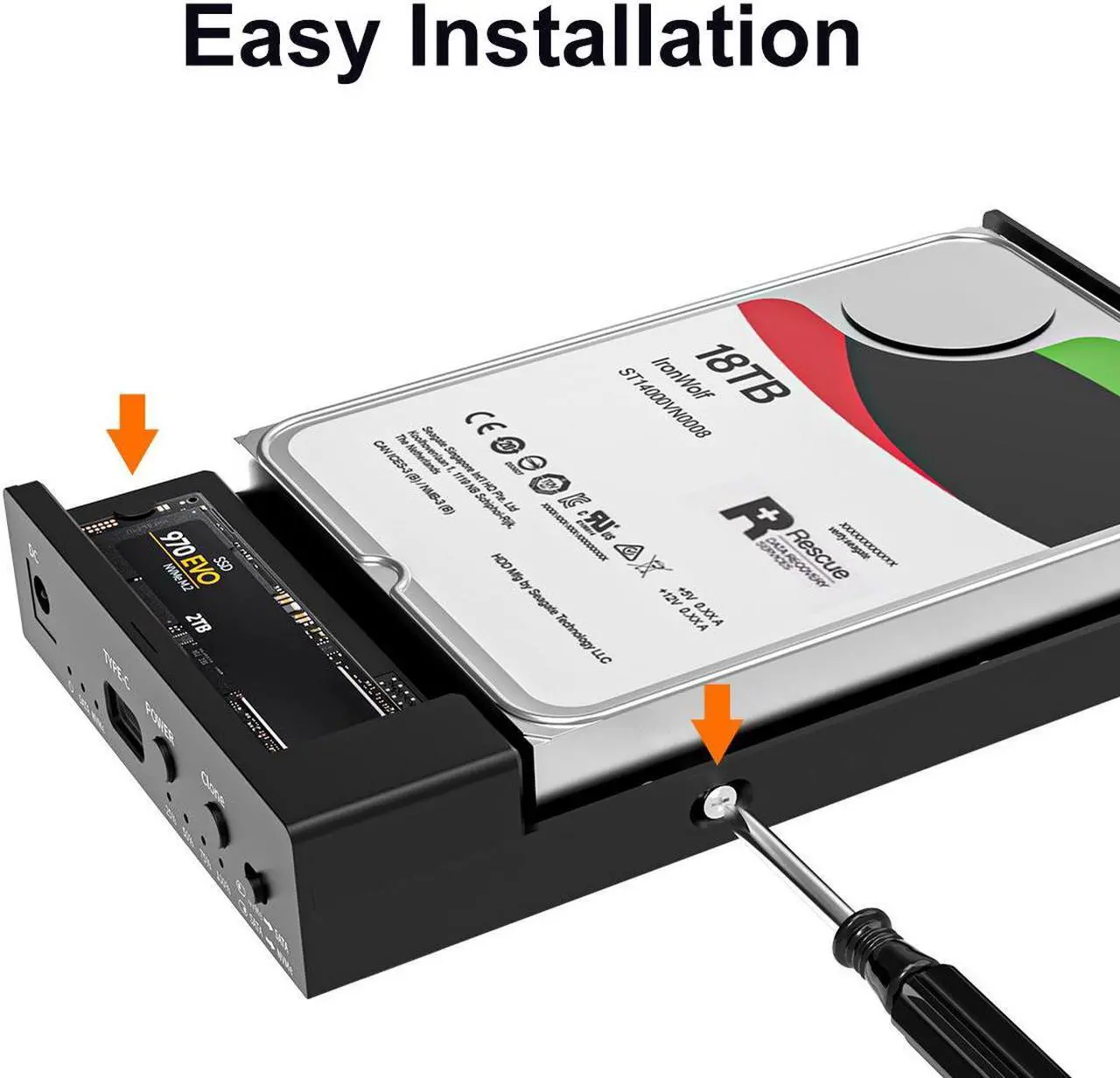 Alt view image 7 of 7 - MAIWO M.2 NVMe Enclosure + 3.5/2.5 Inch SATA Hard Drive Enclosure, Dual Bay HDD SSD Duplicator for M.2 & 3.5/2.5 Inch SATA Drive, Max 10Gbps Transfer Rate Up to 22TB Capacity
