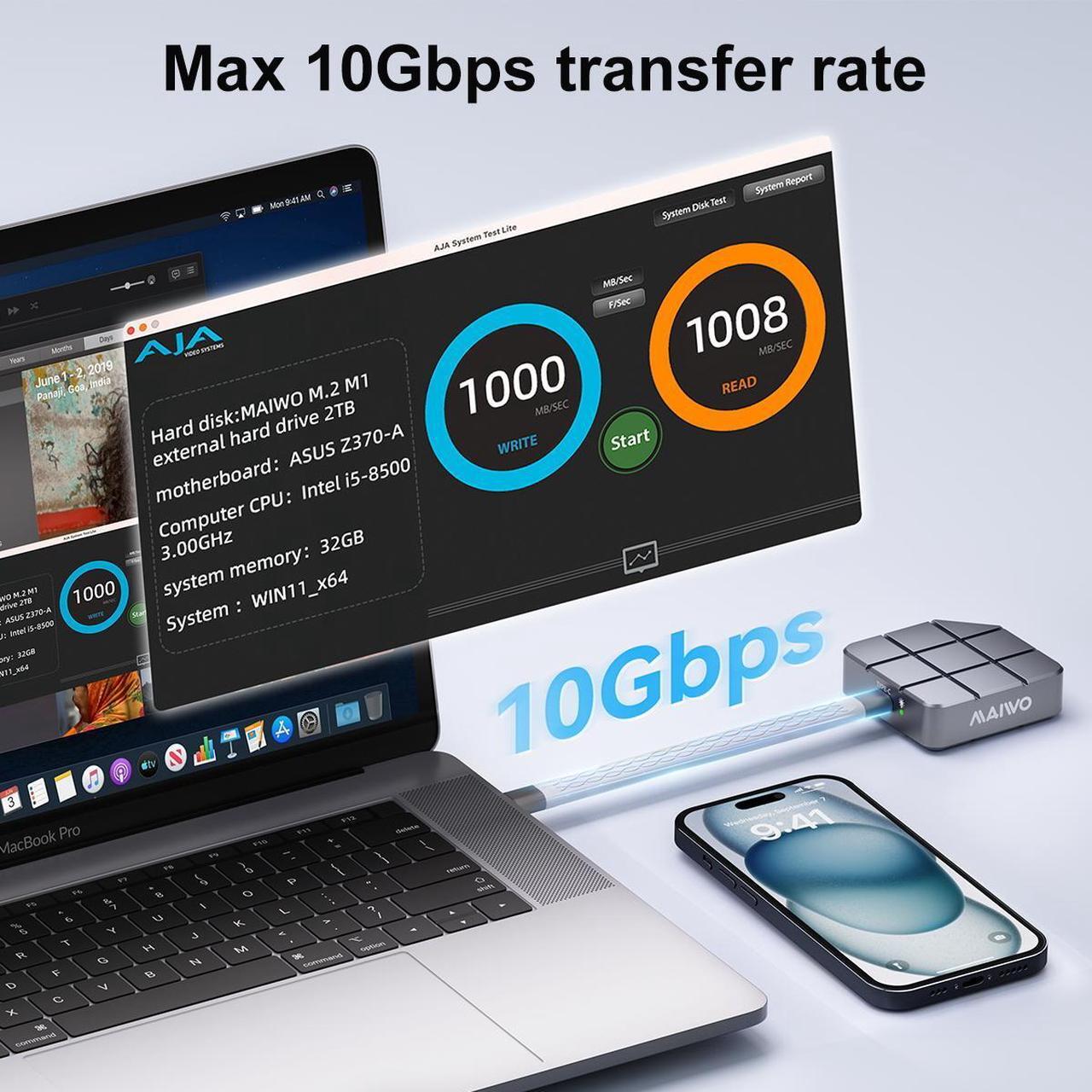 Alt view image 5 of 6 - MAIWO 1TB Portable SSD External Solid State Drive, USB 3.2 GEN 2 Type-C Up to 1050MB/s, Mini PSSD for iPhone 15 Pro Max MacBook Pro PS5, Aluminum (Silver) 1TB Gray